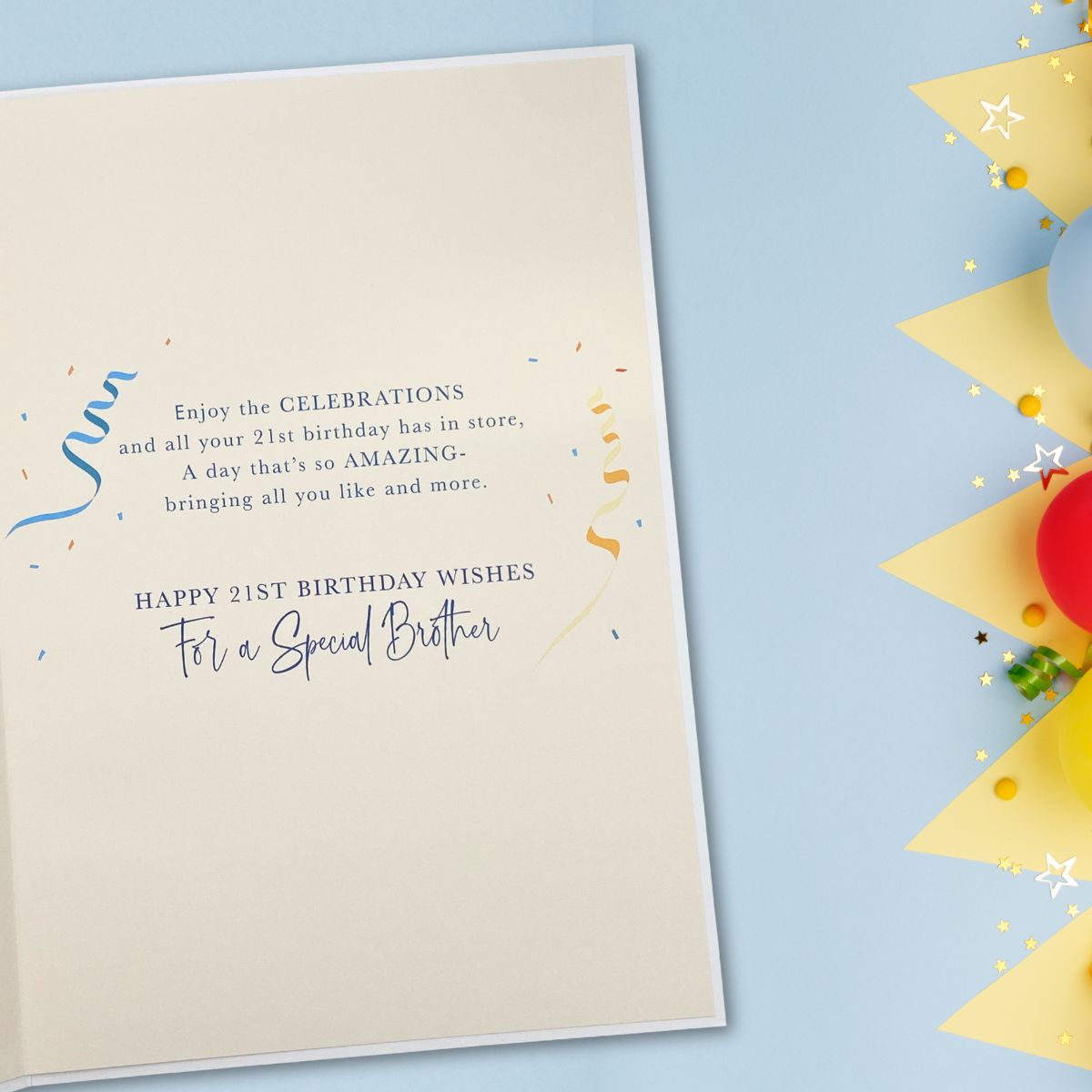 Brother 21st Birthday Card - Lumino Party Poppers
