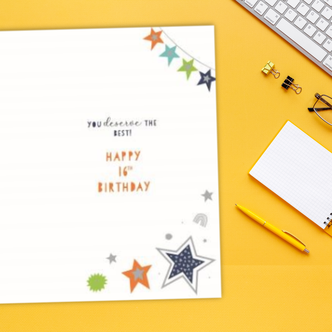 Nephew 16th Birthday Card - Multicolour Stars