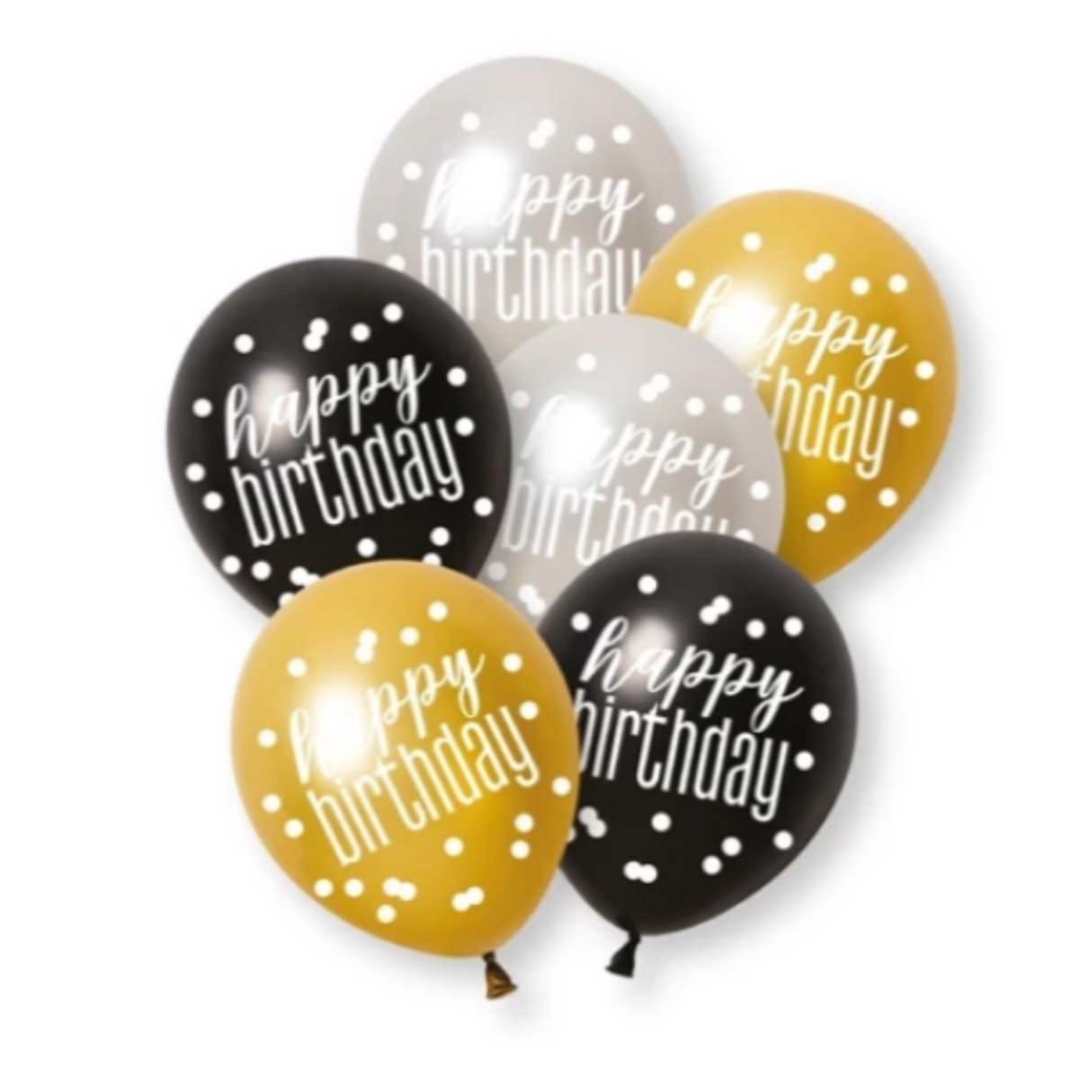 Unique Balloons - 6 x 12" Happy Birthday Black & Gold Glitz