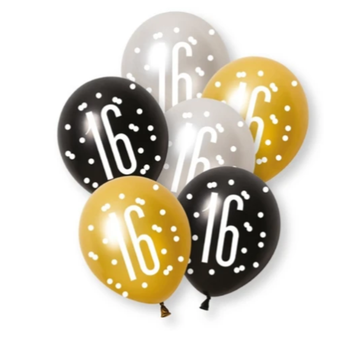 Unique Balloons - 6 x 12" Age 16 Black & Gold Glitz