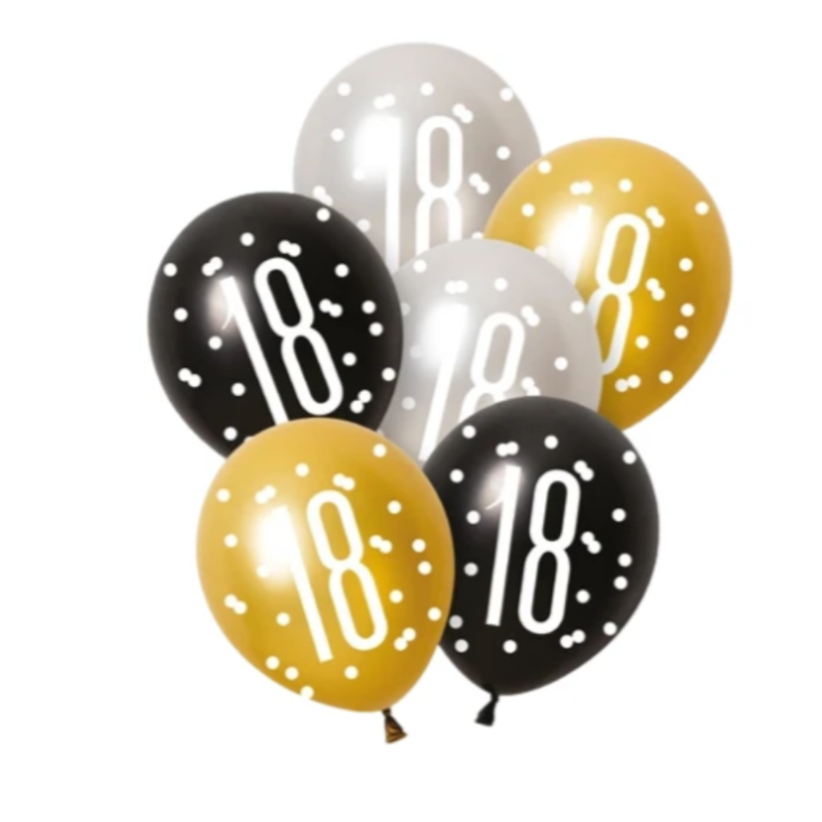 Unique Balloons - 6 x 12" Age 18 Black & Gold Glitz