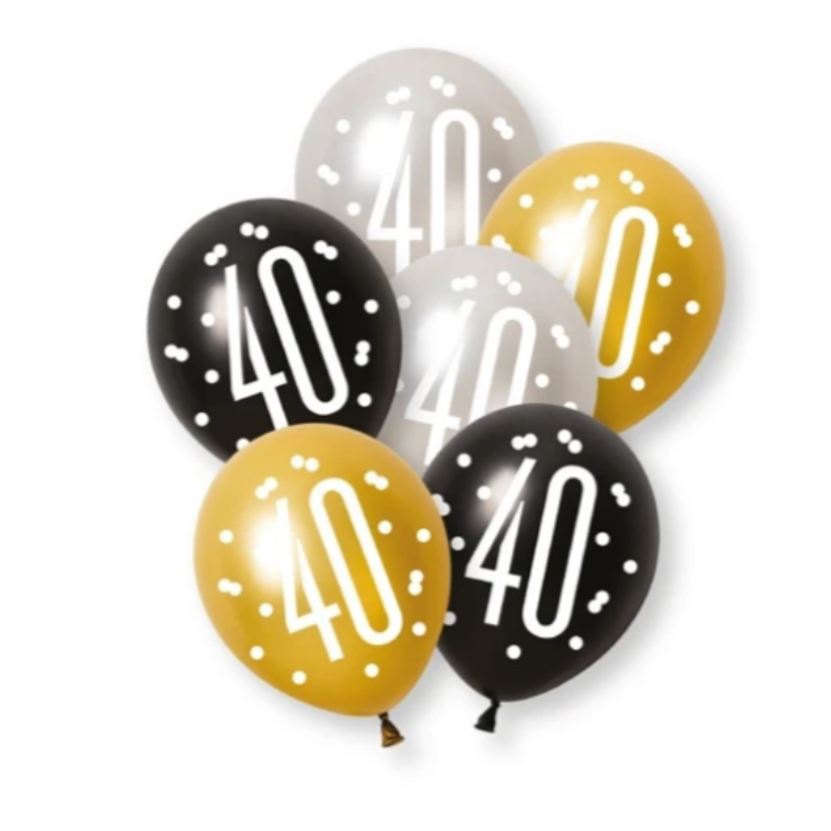 Unique Balloons - 6 x 12" Age 40 Black & Gold Glitz