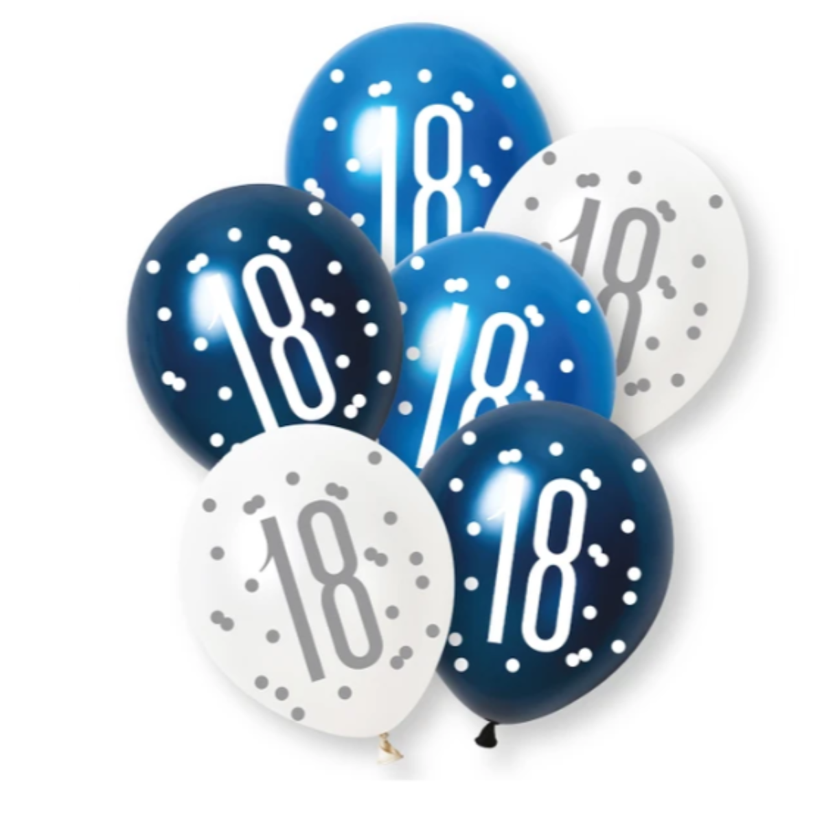 Unique Balloons - 6 x 12" Age 18 Blue & Silver Glitz