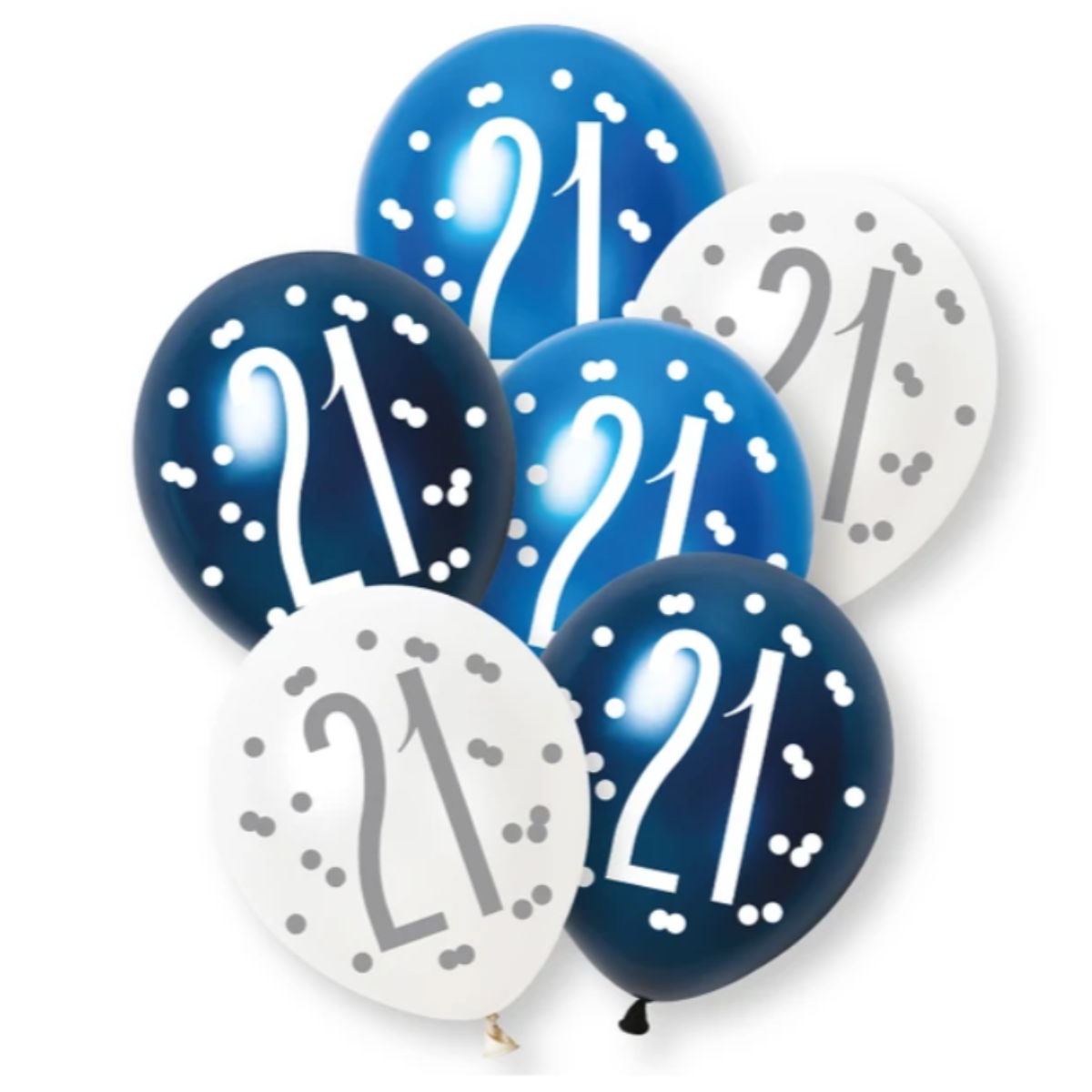 Unique Balloons - 6 x 12" Age 21 Blue & Silver Glitz