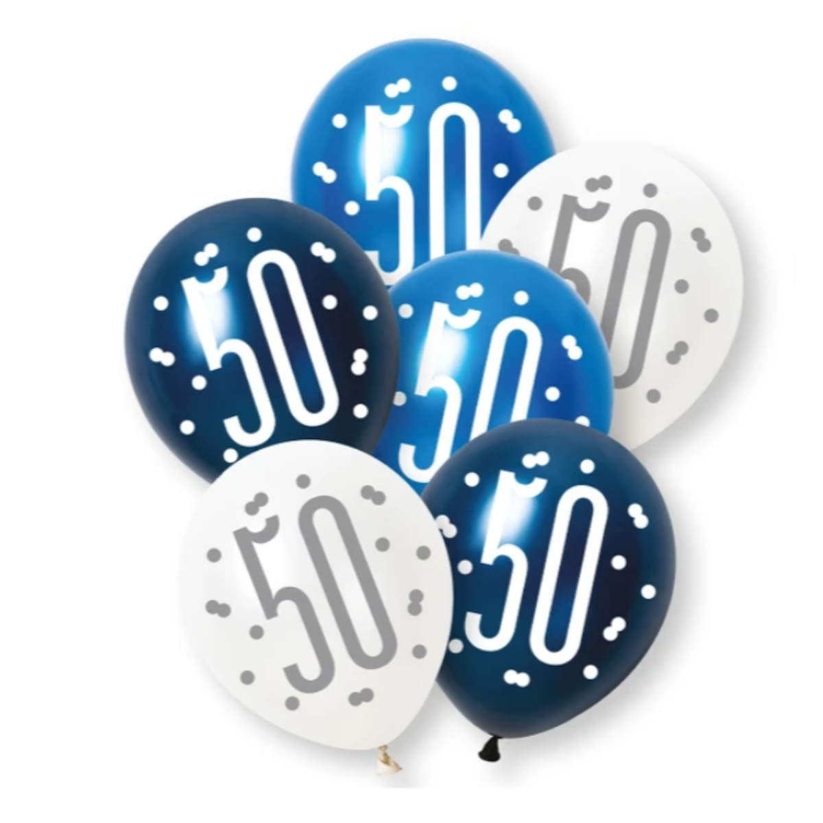 Unique Balloons - 6 x 12" Age 50 Blue & Silver Glitz