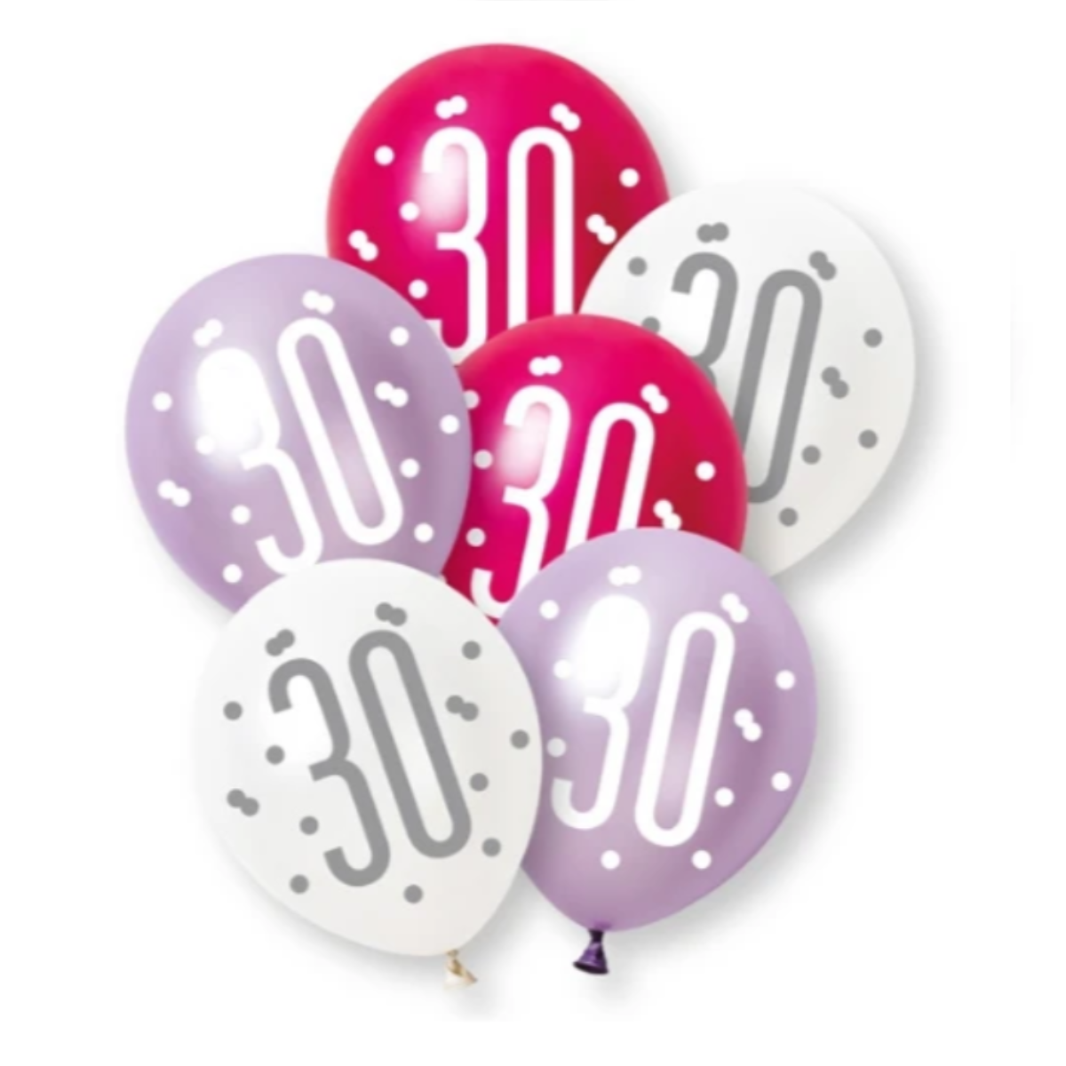 Unique Balloons - 6 x 12" Age 30 Pink & Purple Glitz