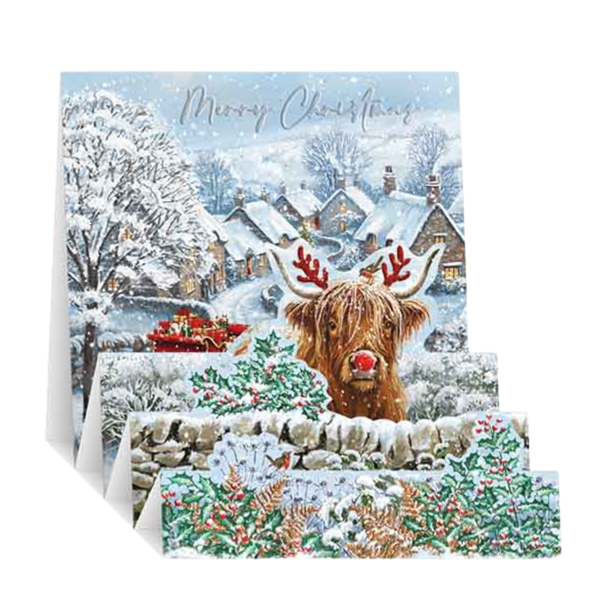 Open Christmas Card - Zig Zag Pop Up Highland Cow