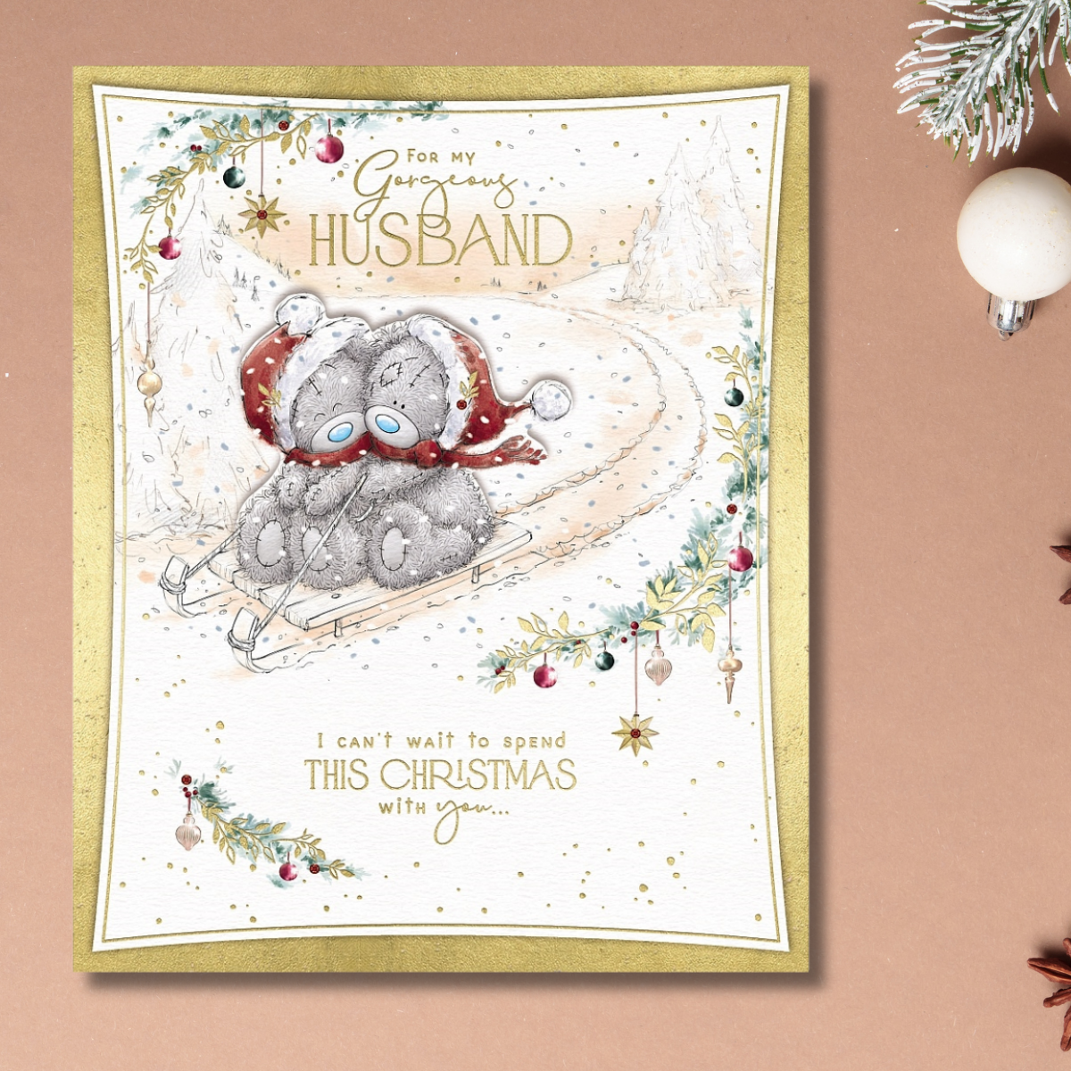 Husband Boxed Christmas Card - Me To You Bears On Sledge