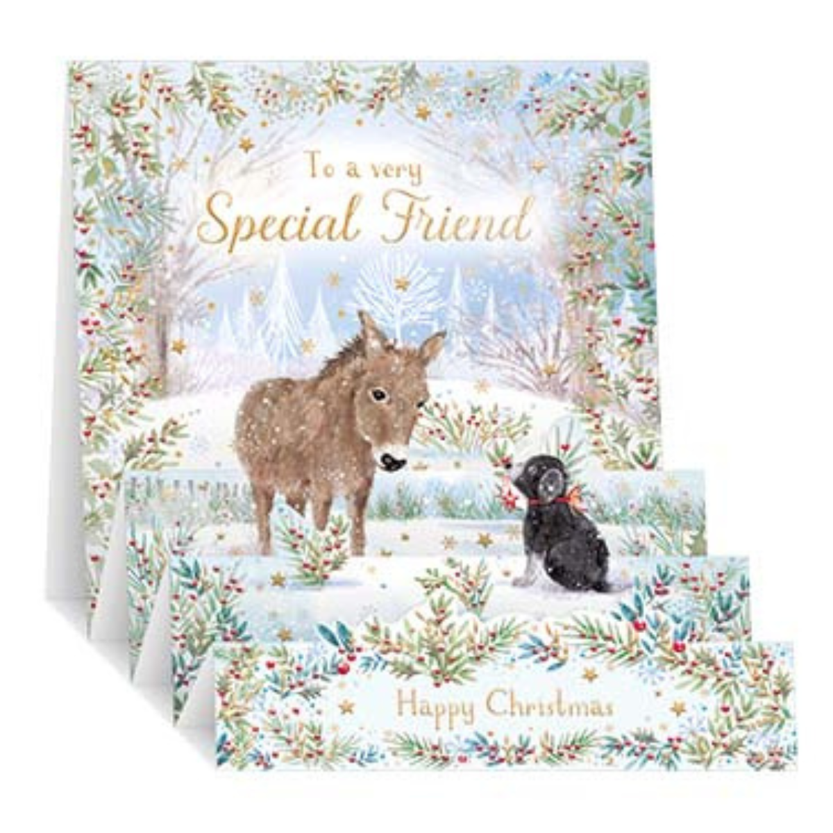 Friend Christmas Card - Zig Zag Pop Up Donkey & Puppy