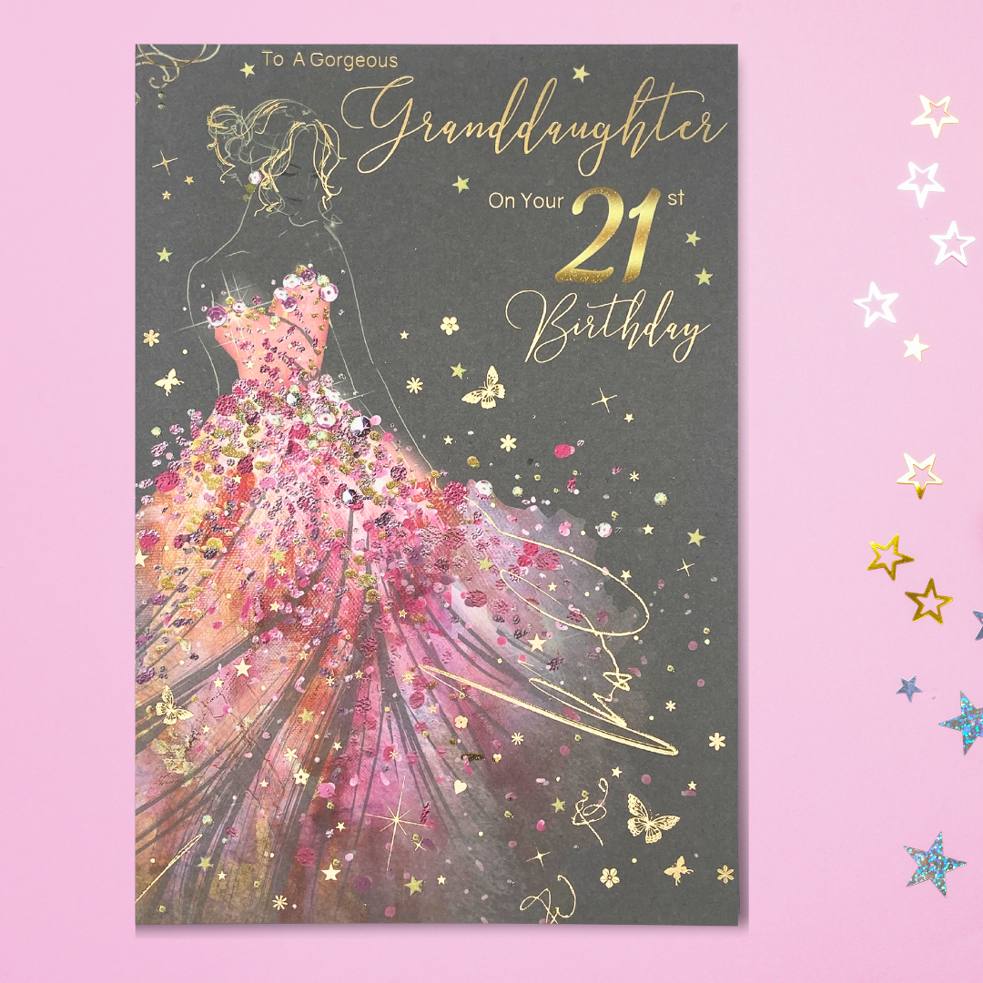 Granddaughter 21st Birthday Card - Grace Pink Dress
