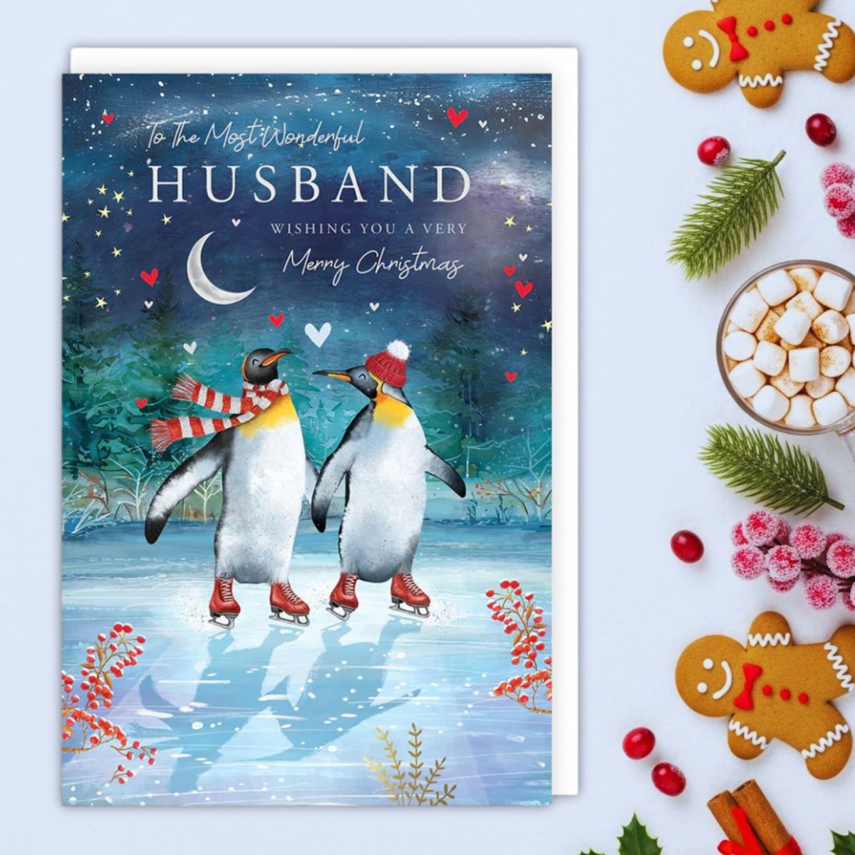 Husband Christmas Card - Skating Penguins