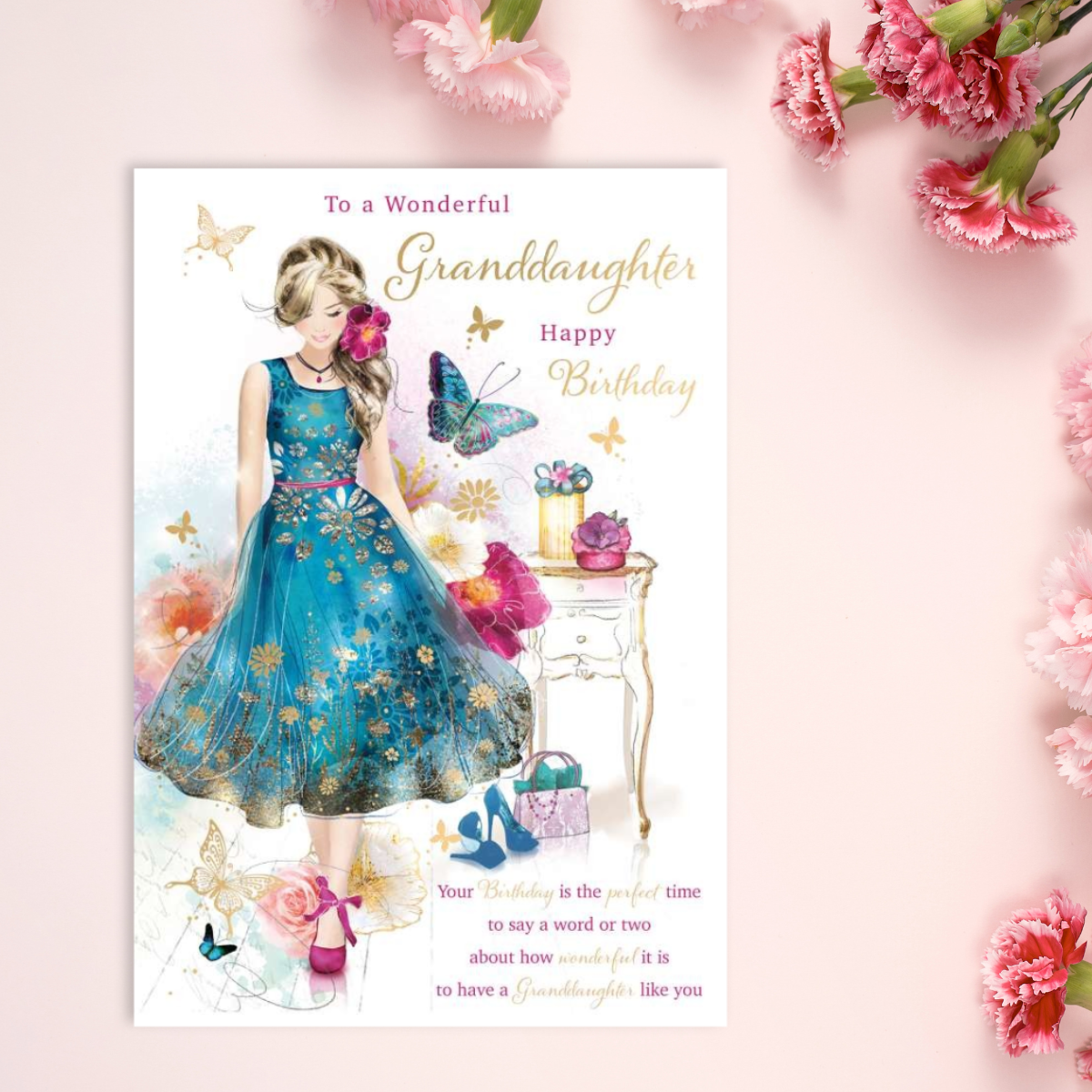 Granddaughter Birthday Card - Butterfly Dress