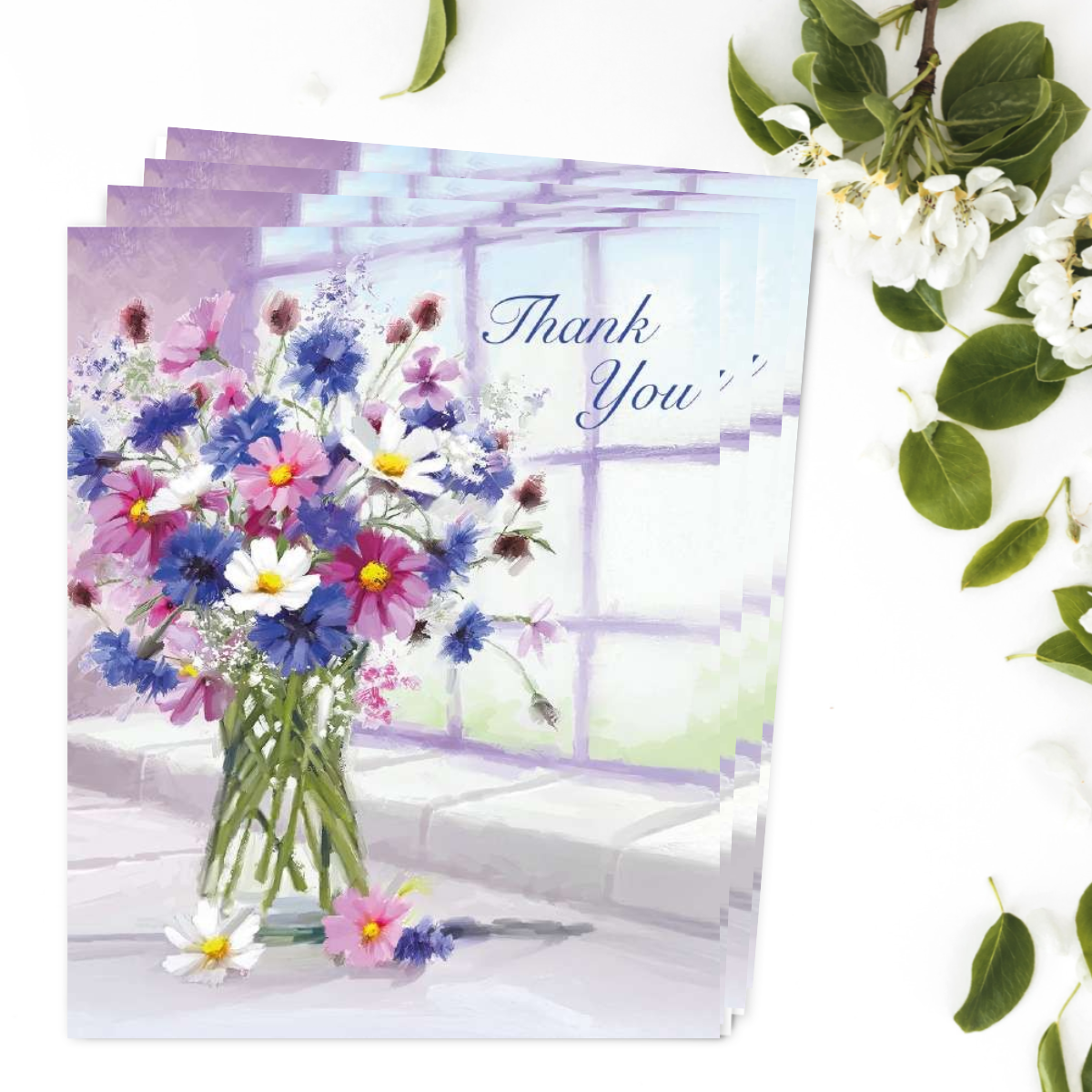 Notelets Thank You - Vase Of Flowers - Pack of 4