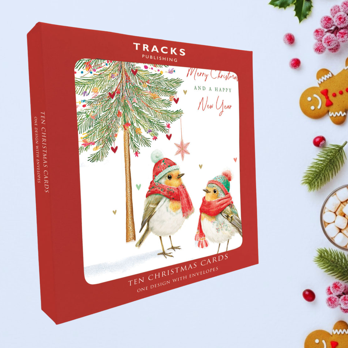 10 x Christmas Cards In Box - Illustrated Robins