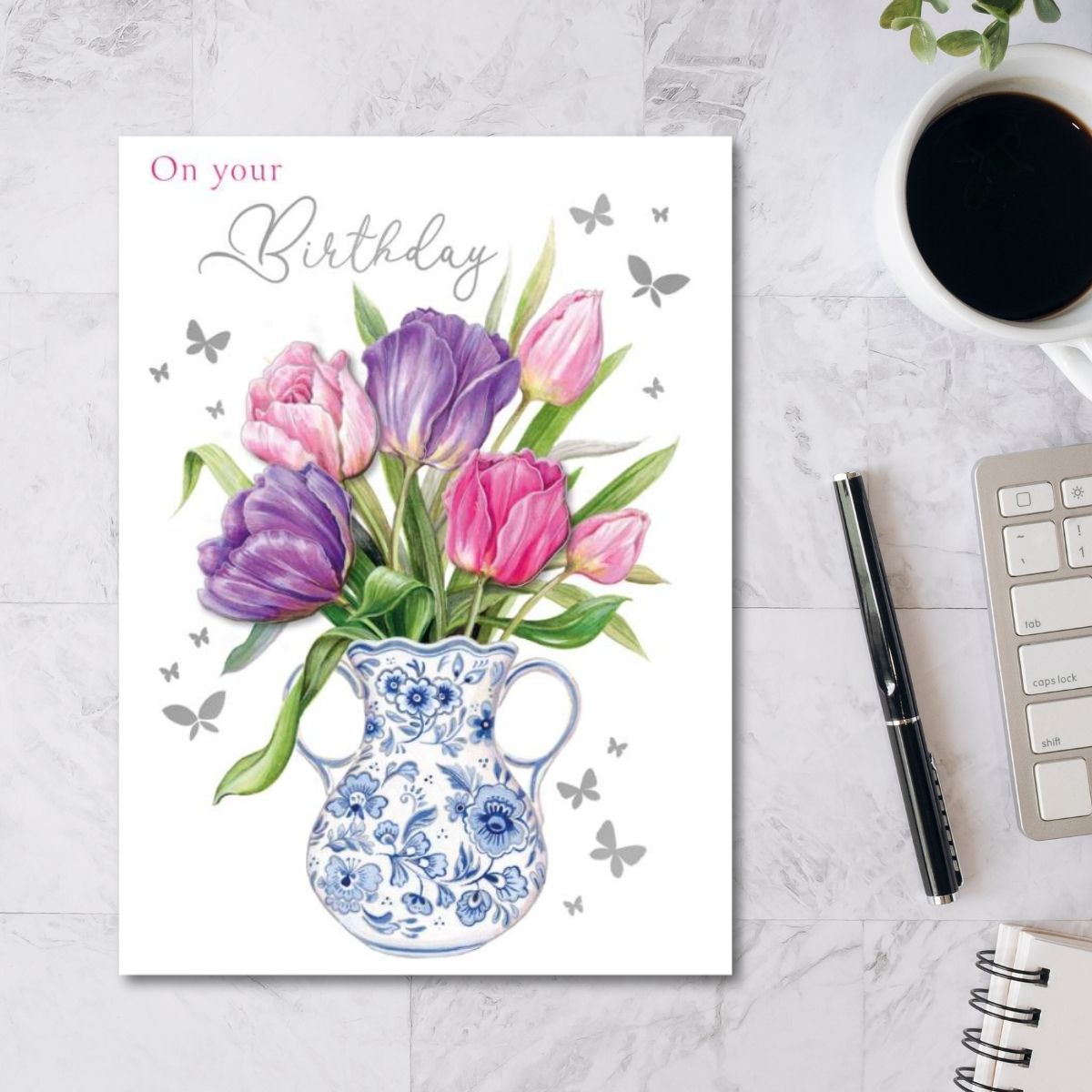 Decoupage Birthday Card - Vase Of Flowers