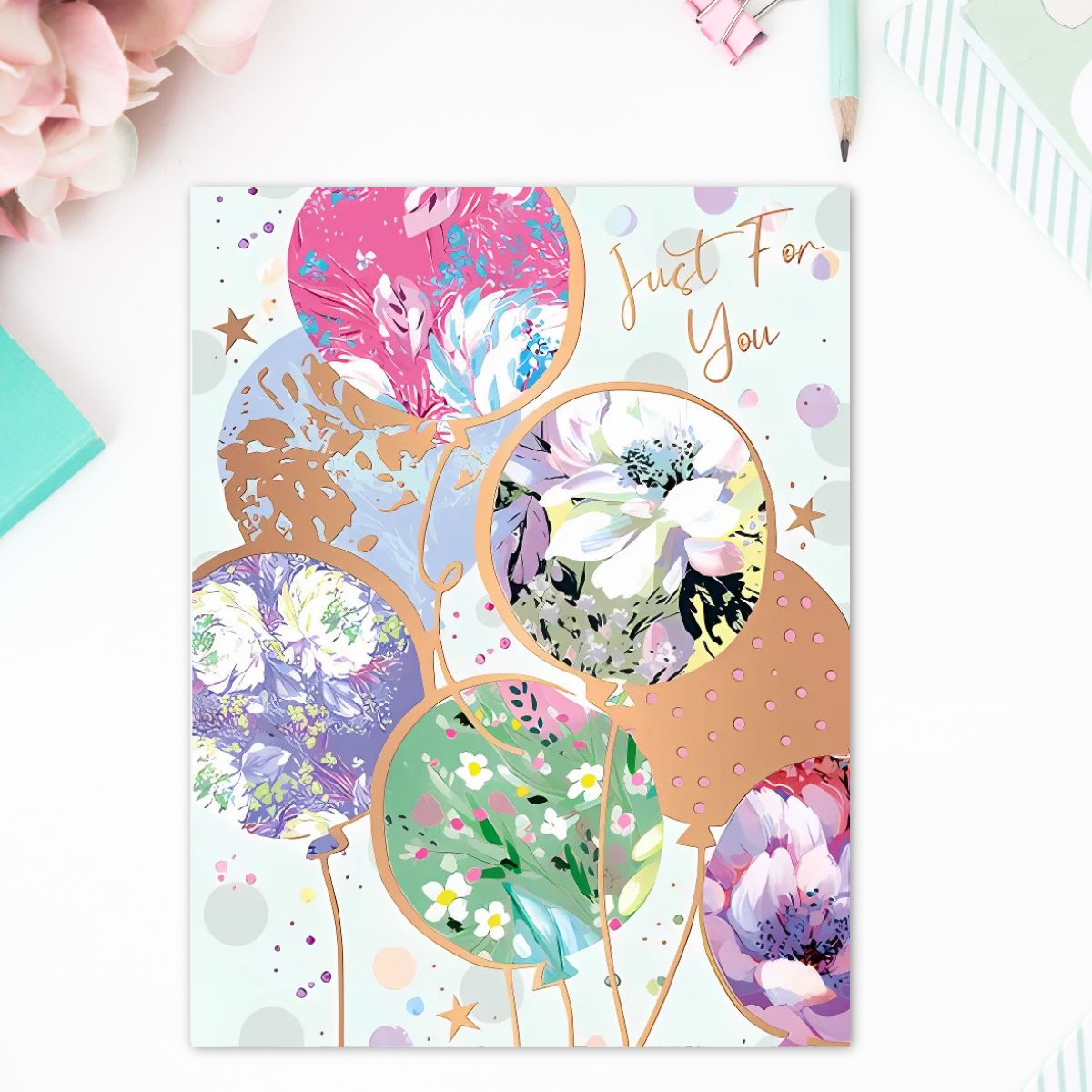 Elderflower Birthday Card - Floral Balloons