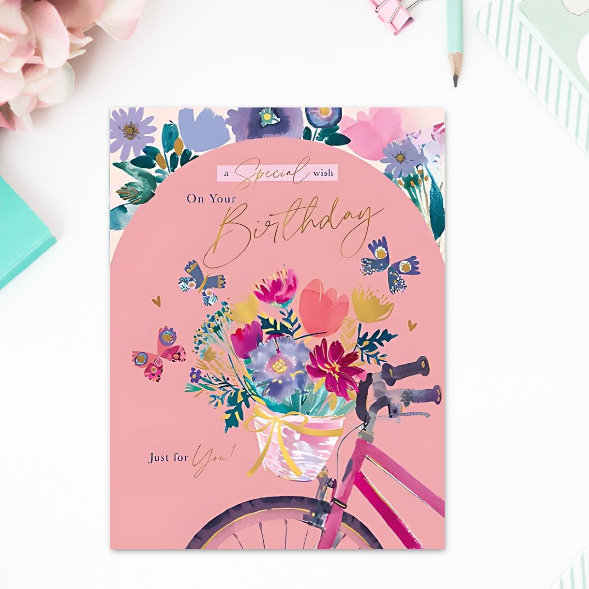 Meadowsweet Birthday Card - Floral Bike