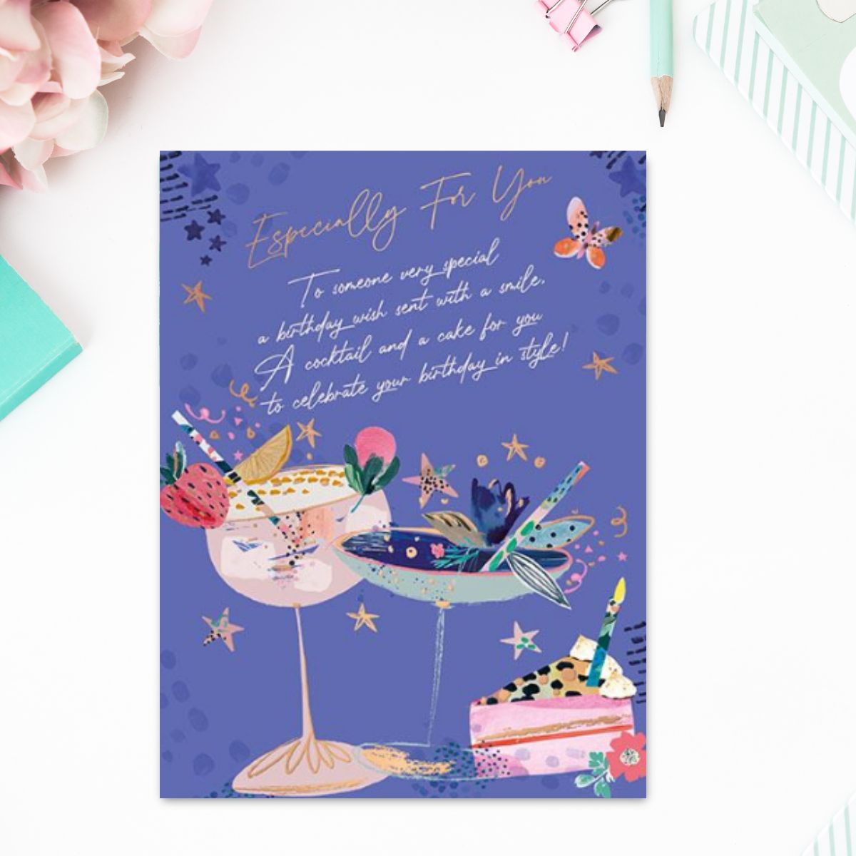 Sunshiny Birthday Card - Cocktails & Cake