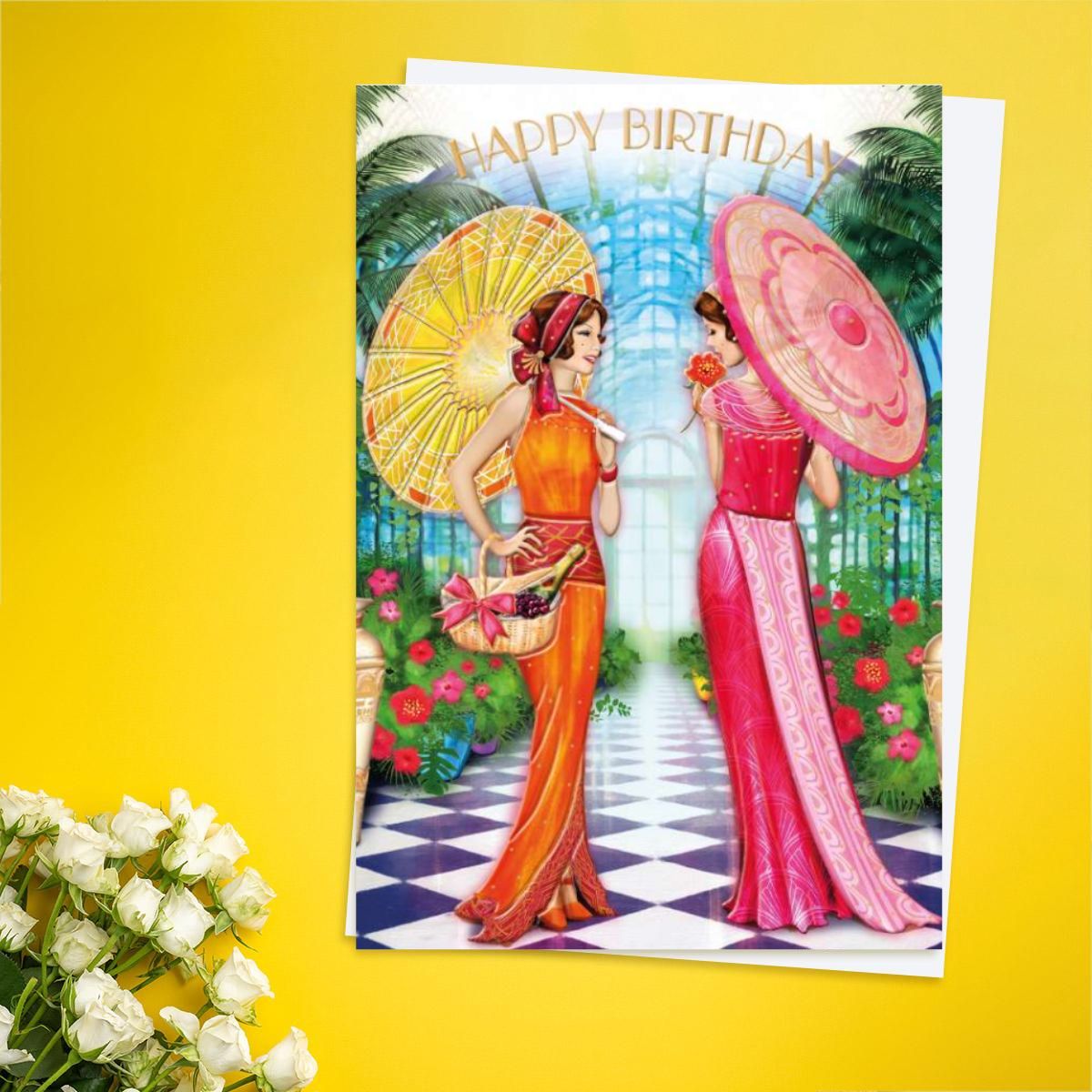 Esprit Birthday Card - Art Deco Ladies With Parasols