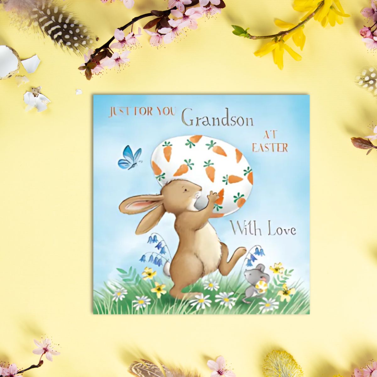 Grandson Easter Card Bunny, Mouse & Egg The Celebration Store