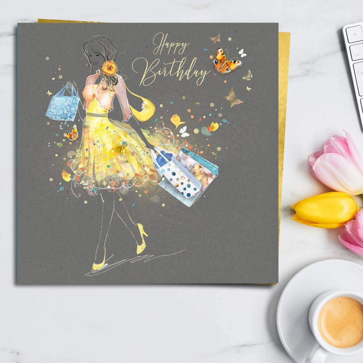 Grace Birthday Card - Lady In Yellow Dress