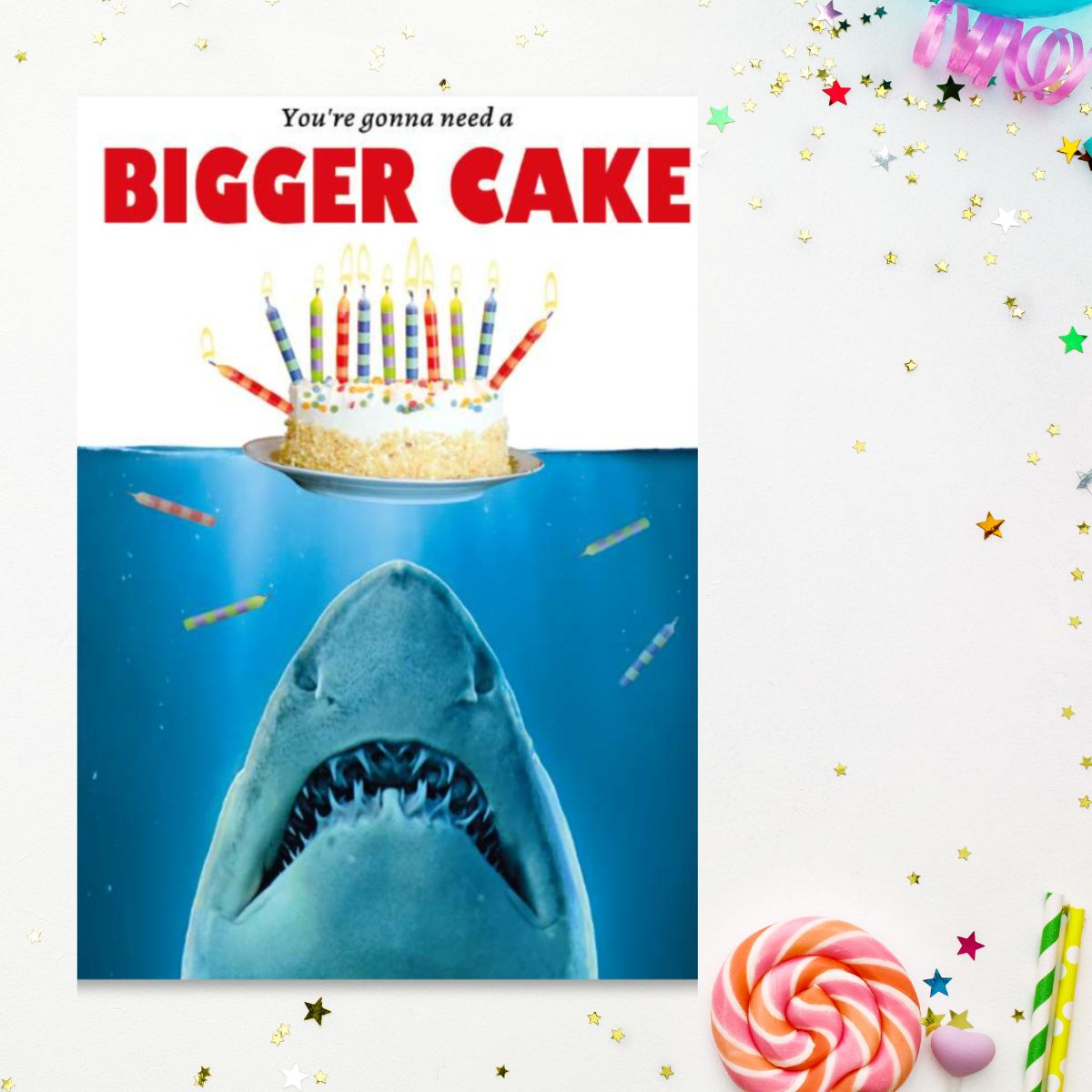Picture This Funny Birthday Card - Jaws Bigger Cake