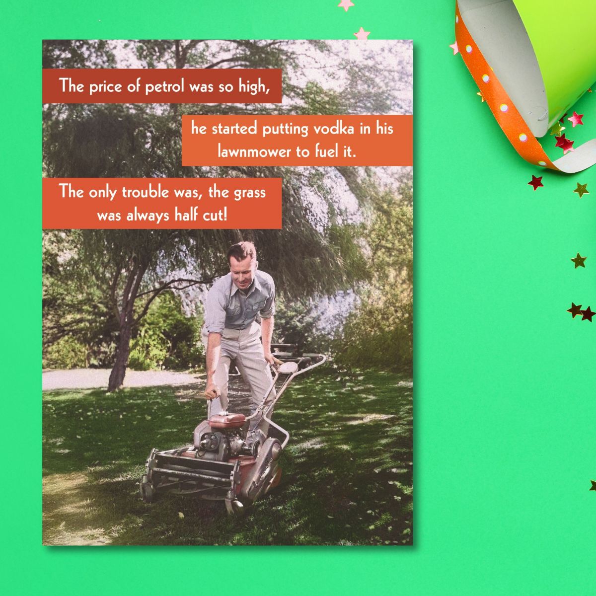 Gee Gee Funny Card - Vodka In The Lawnmower