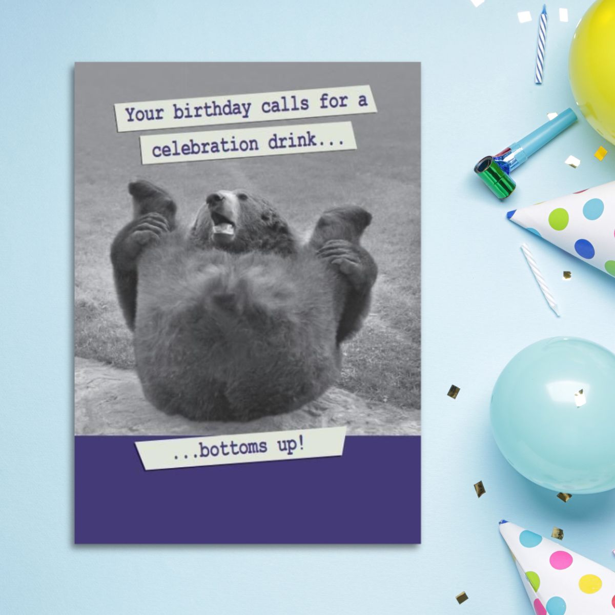 Paw Play Funny Birthday Card - Bottoms Up!