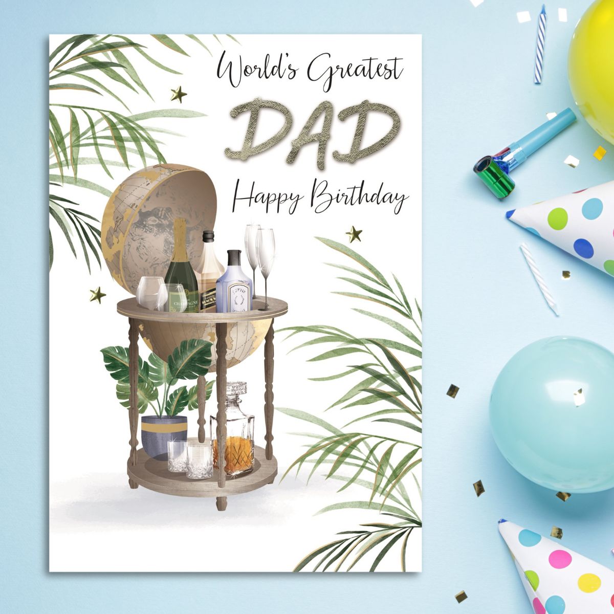 Dad Birthday Card - Jewelled Drinks Trolley