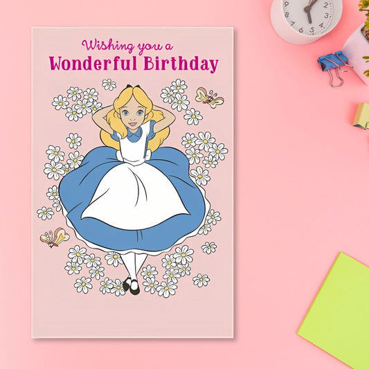 Disney Alice In Wonderland Birthday Card - Butterfly & Daisies