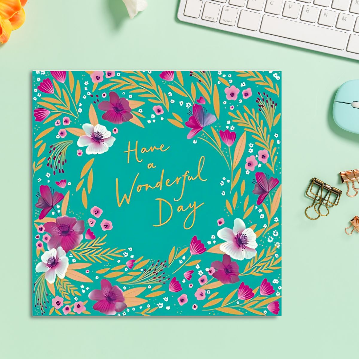 Damson Noire Birthday Card - Wonderful Day Floral Border