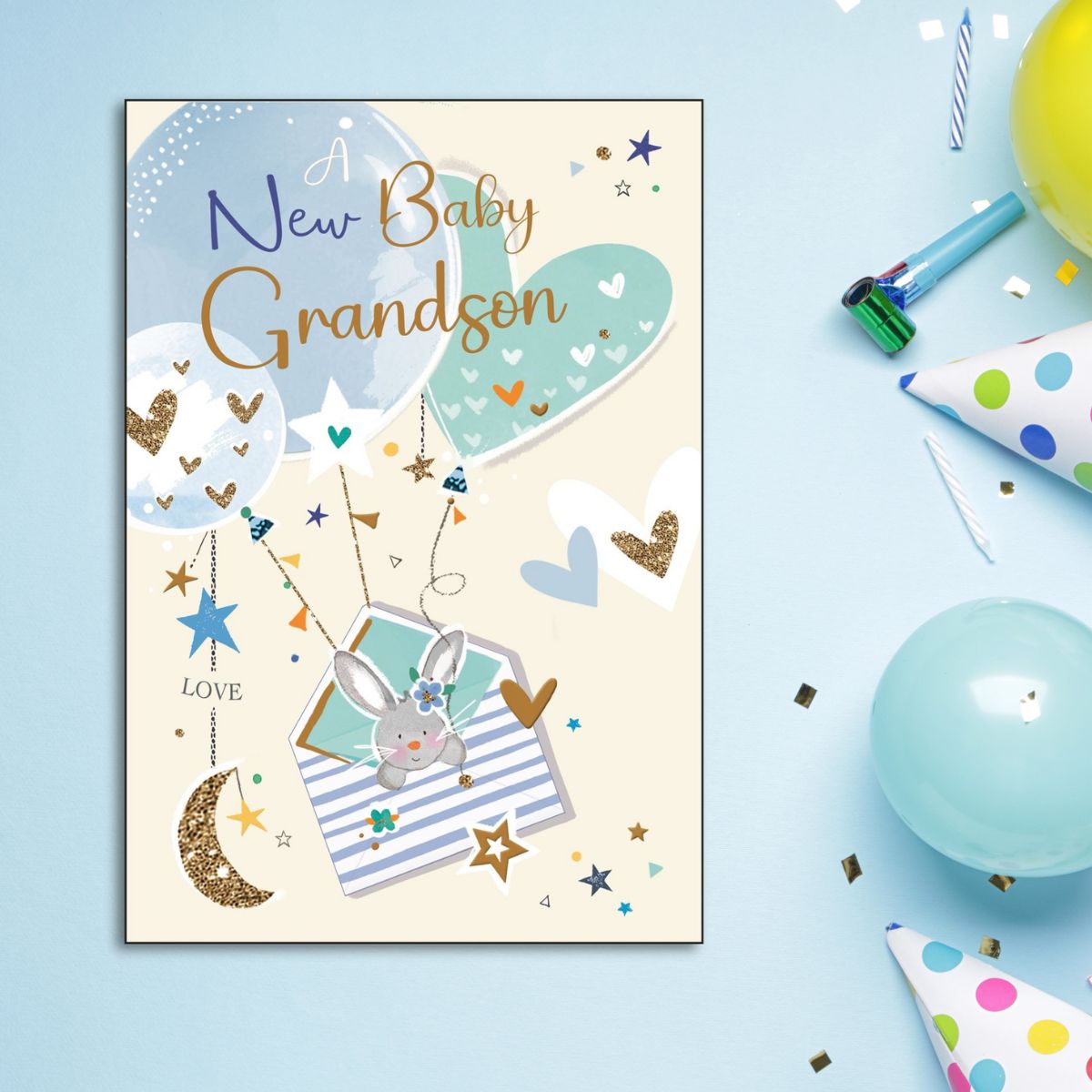 Birth Of Grandson Card - Signature Bunny & Envelope