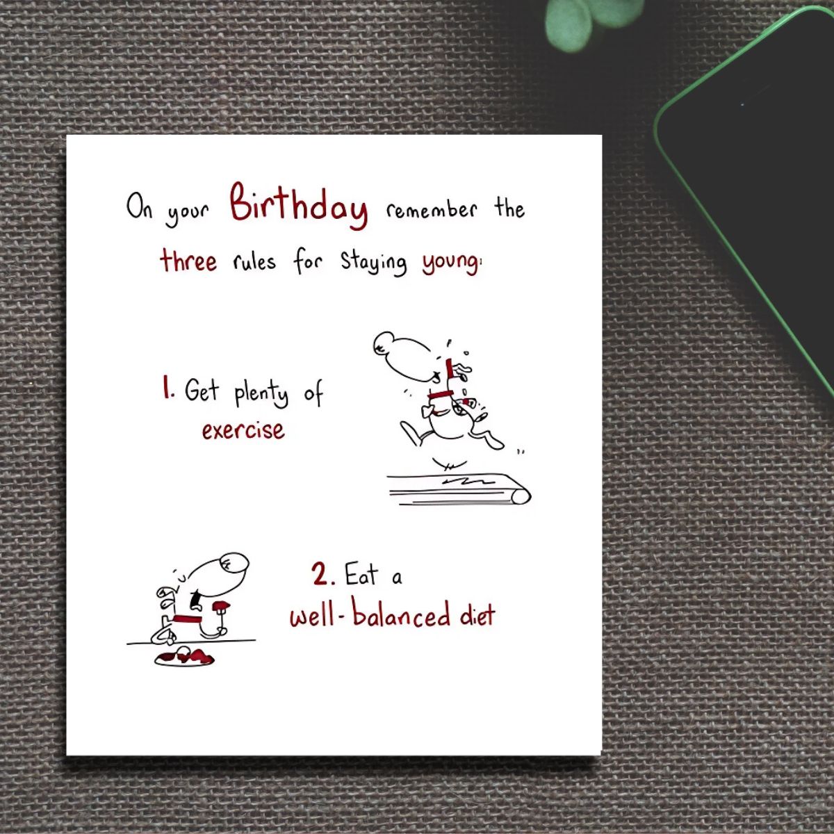 Pickles & Patch Funny Birthday Card - Three Rules For Staying Young