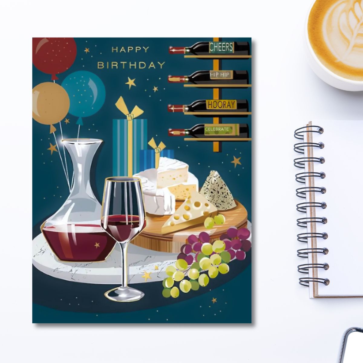 Graphico Birthday Card - Cheese & Wine
