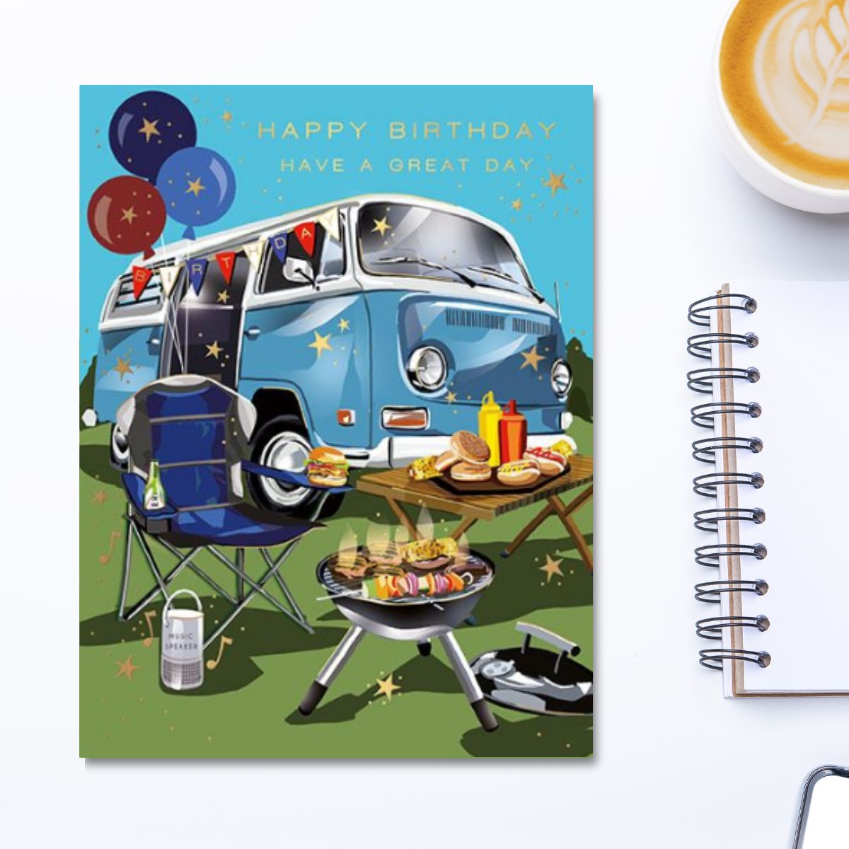 Graphico Birthday Card - Campervan & BBQ