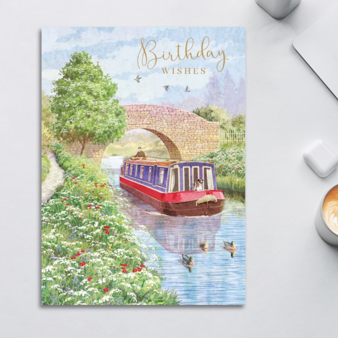 Decoupage Birthday Card - Canal Boat