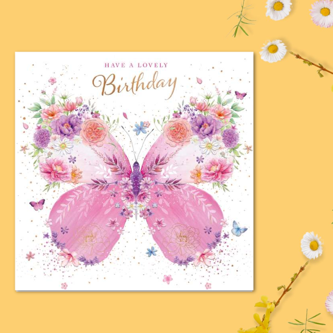Blush Birthday Card - Beautiful Butterflies