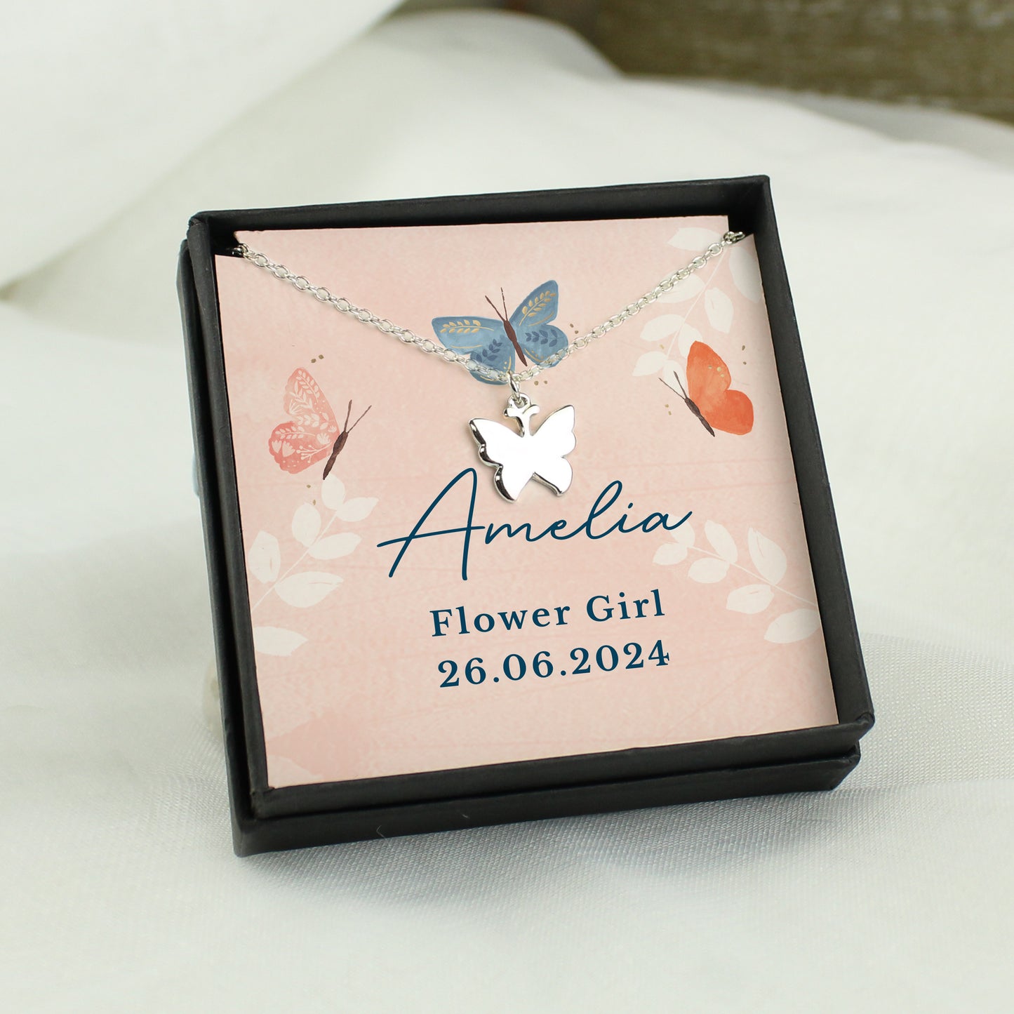 Personalised Mothers Day - Butterfly Sentiment Necklace and Box