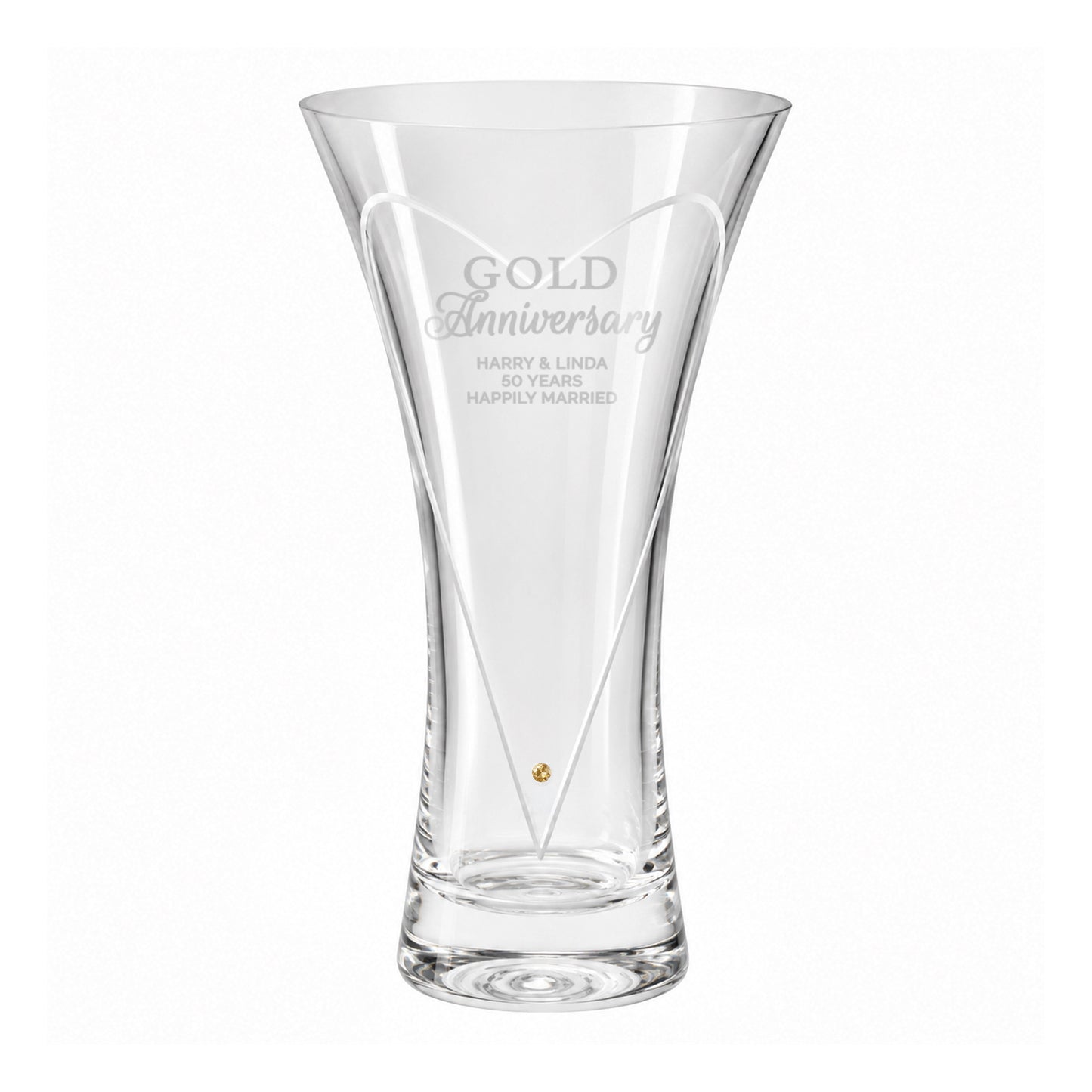 50th Anniversary Gift - Personalised Gold Anniversary Large Hand Cut Diamante Heart Vase