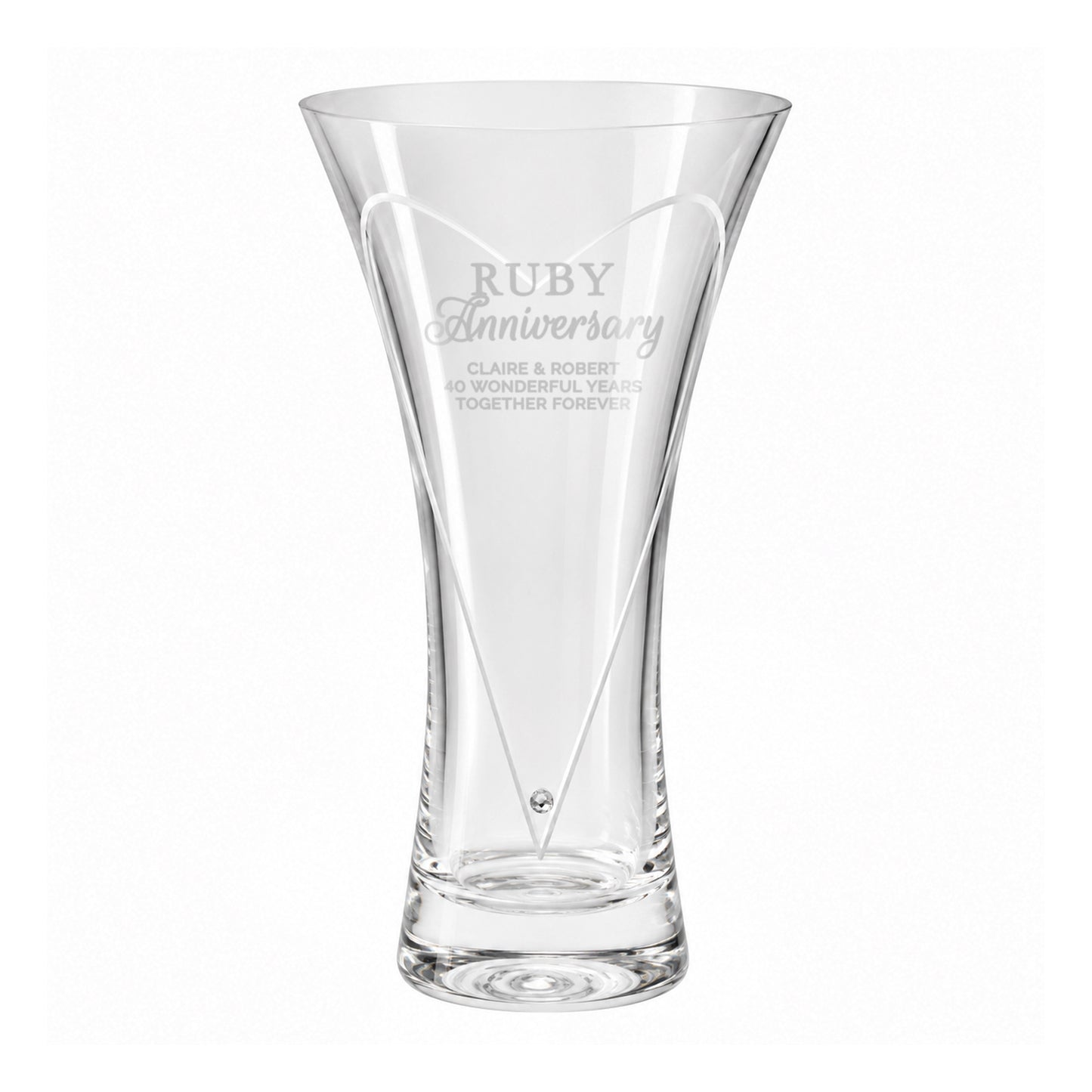 40th Anniversary Gift - Personalised Ruby Anniversary Large Hand Cut Diamante Heart Vase