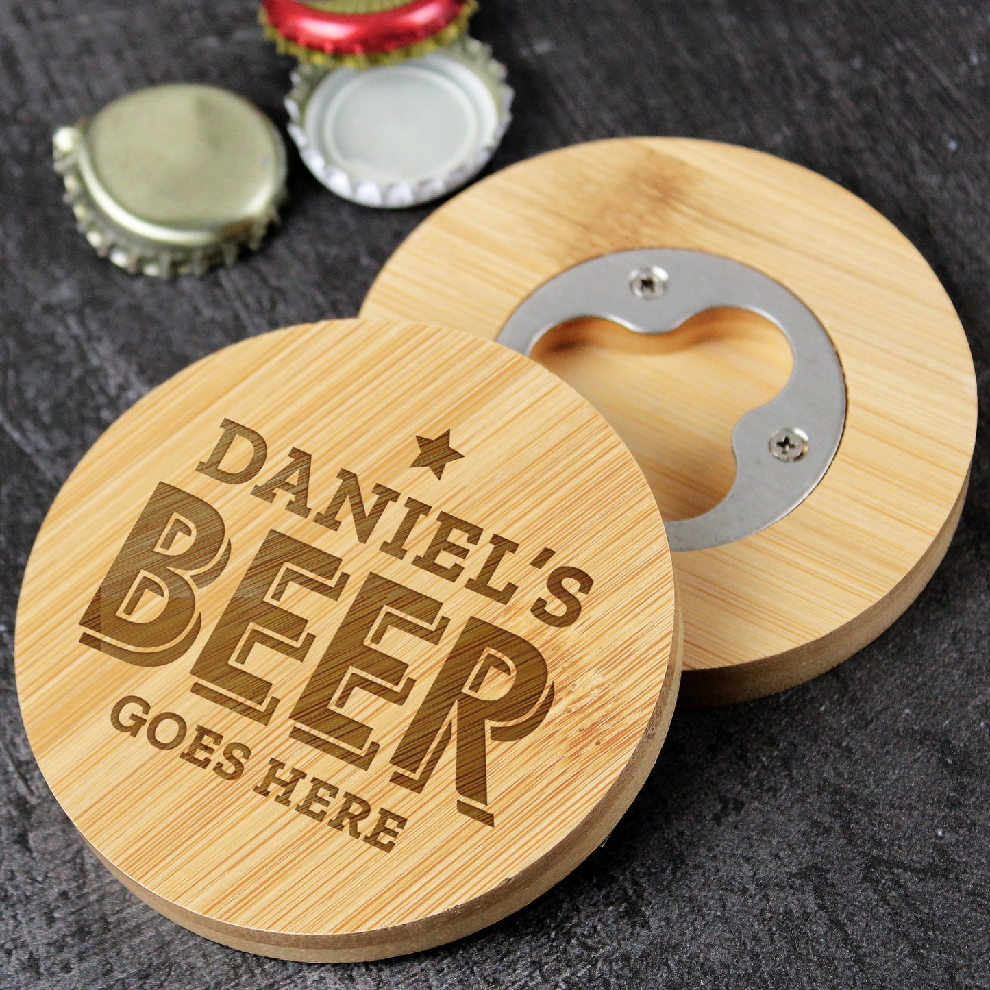 Personalised Bamboo Bottle Opener Coaster