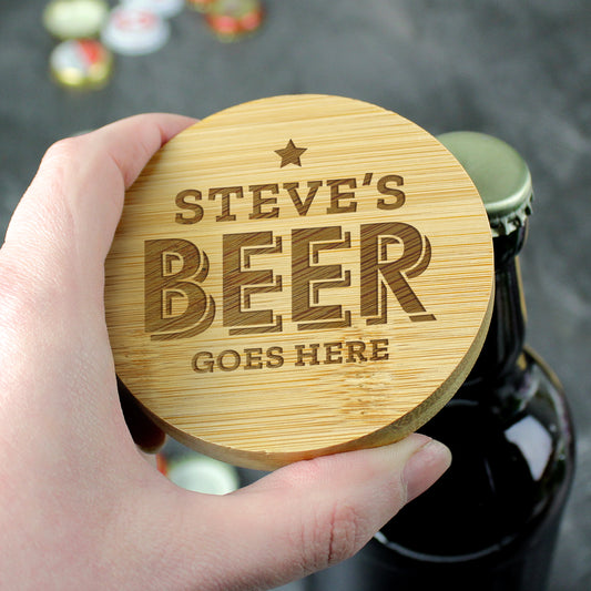 Personalised Bamboo Bottle Opener Coaster