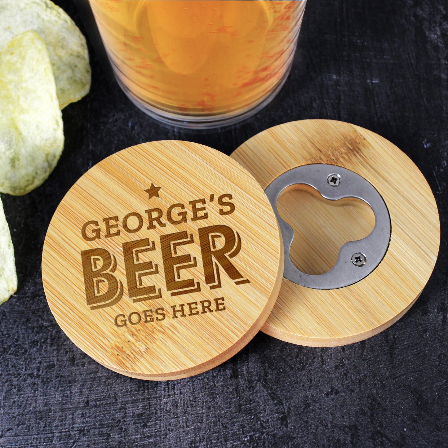 Personalised Bamboo Bottle Opener Coaster