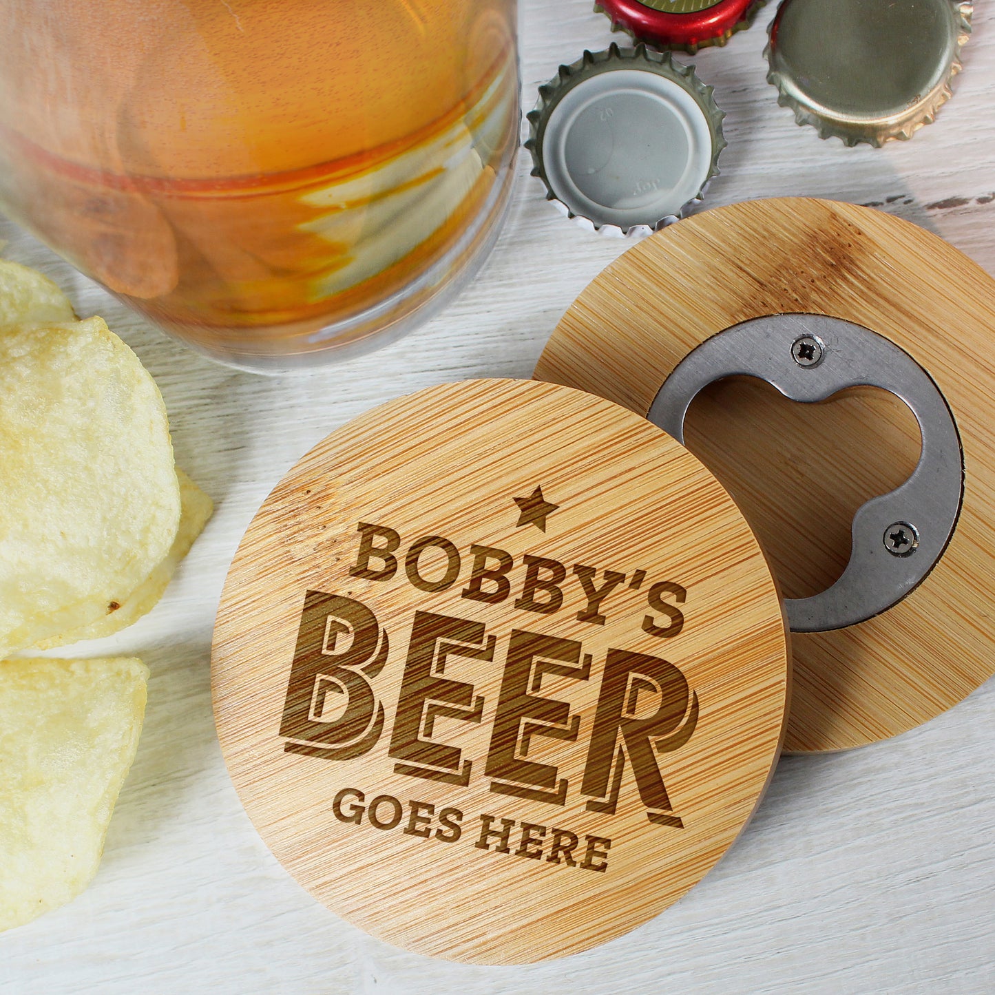 Personalised Bamboo Bottle Opener Coaster