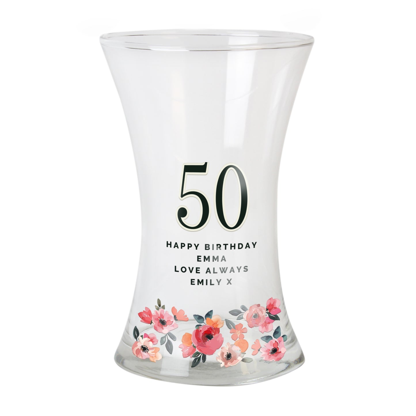 5th Anniversary Gift - Personalised Floral Waisted Vase