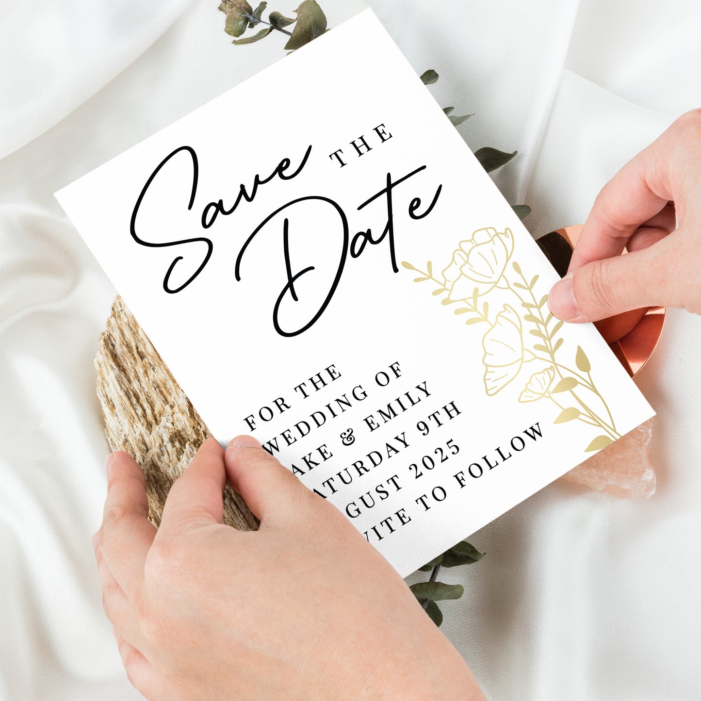 Save The Dates - Personalised Gold Floral Set of 36