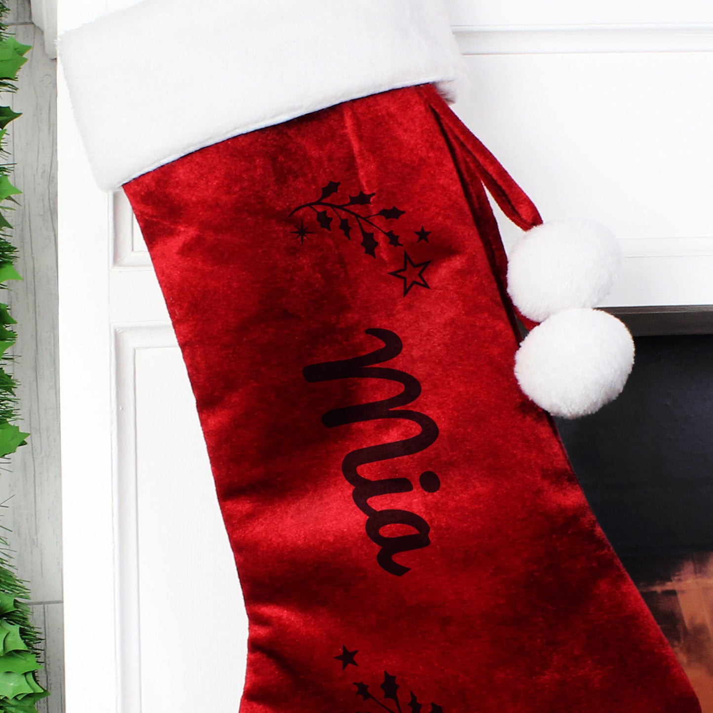 Personalised Christmas Stocking Holly Red