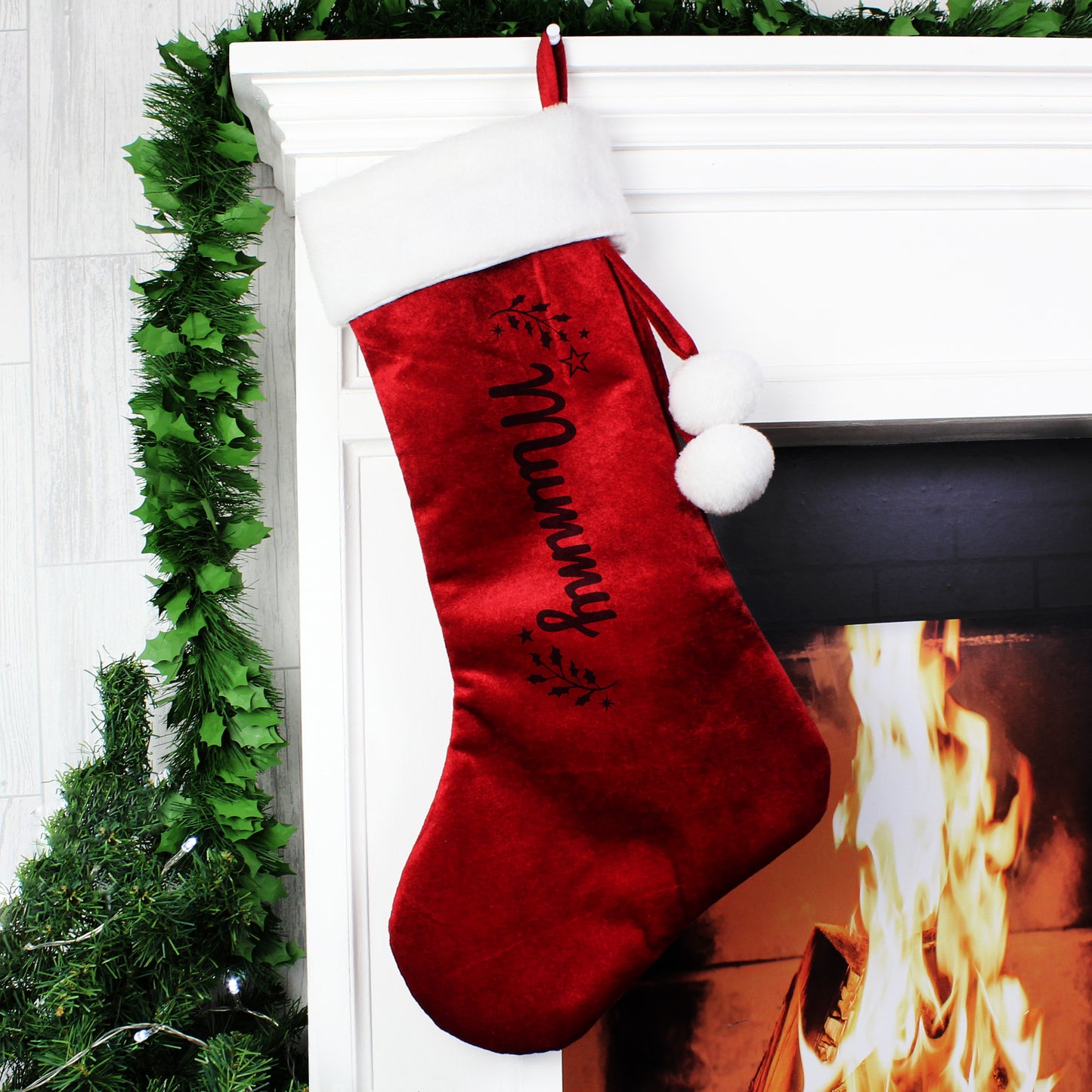 Personalised Christmas Stocking Holly Red