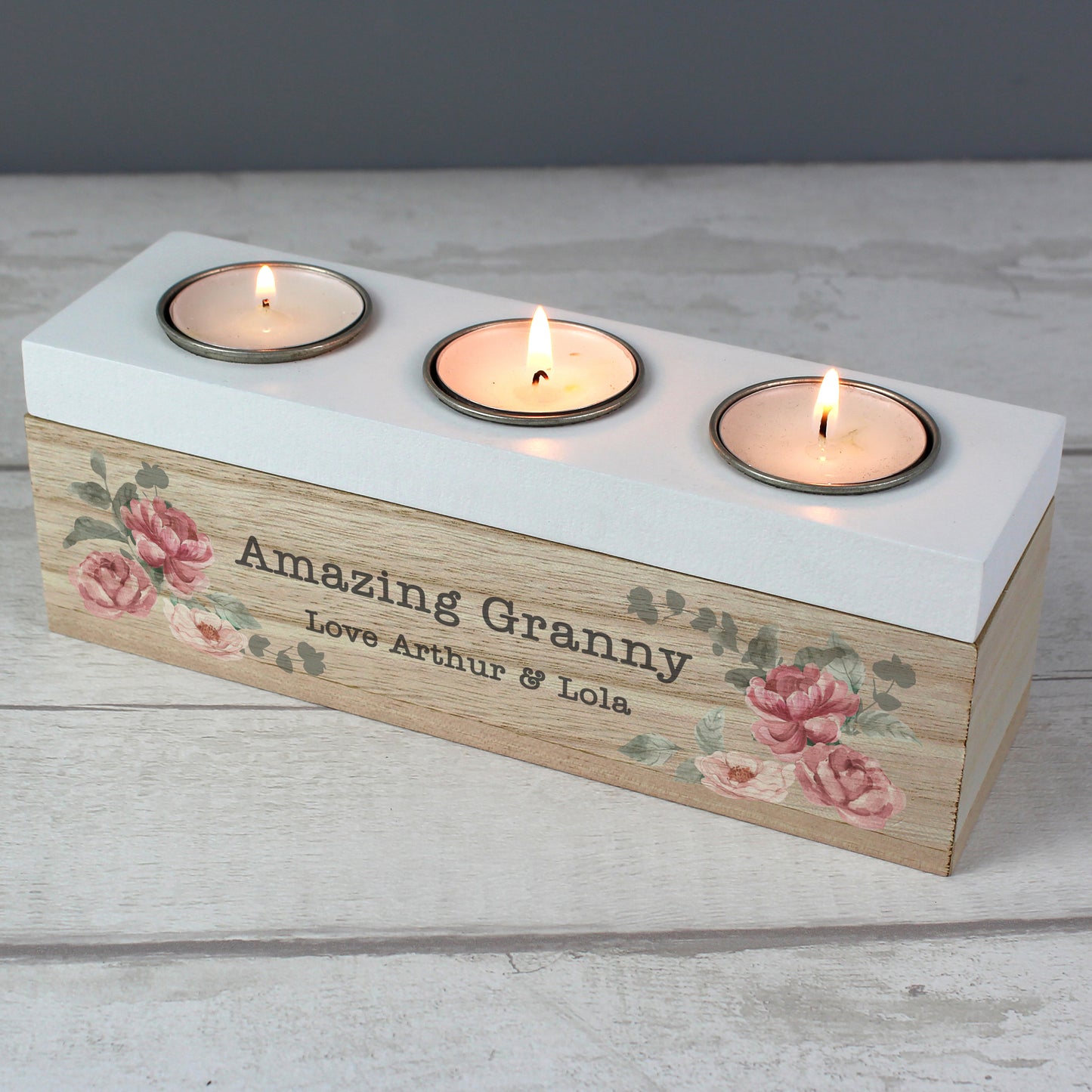 Personalised Mothers Day - Floral Watercolour Triple Tealight Box