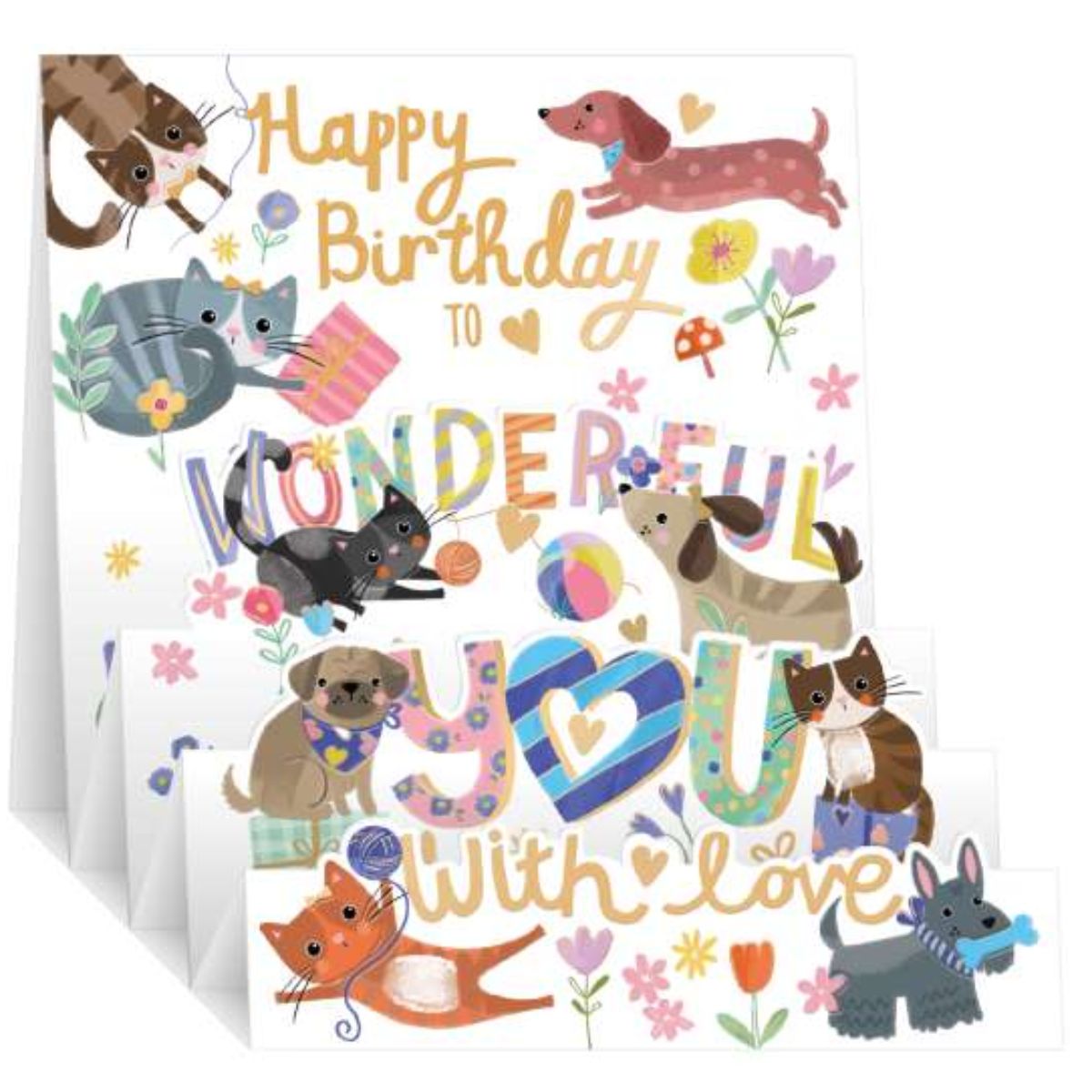 Zig Zag Pop Up Birthday Card - Dog & Cat Party